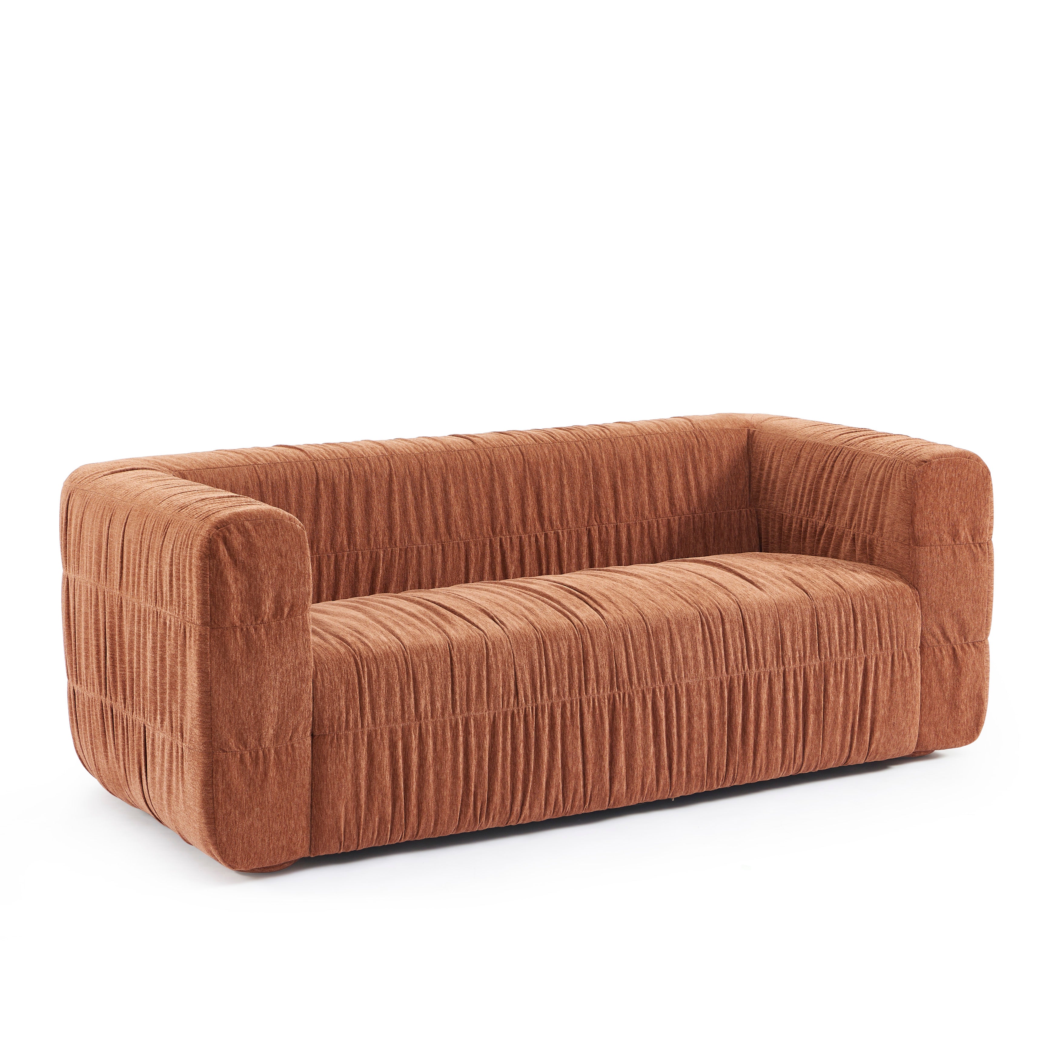 MARNI 3-Seater Sofa Thick Pleated Velvet - Terracotta