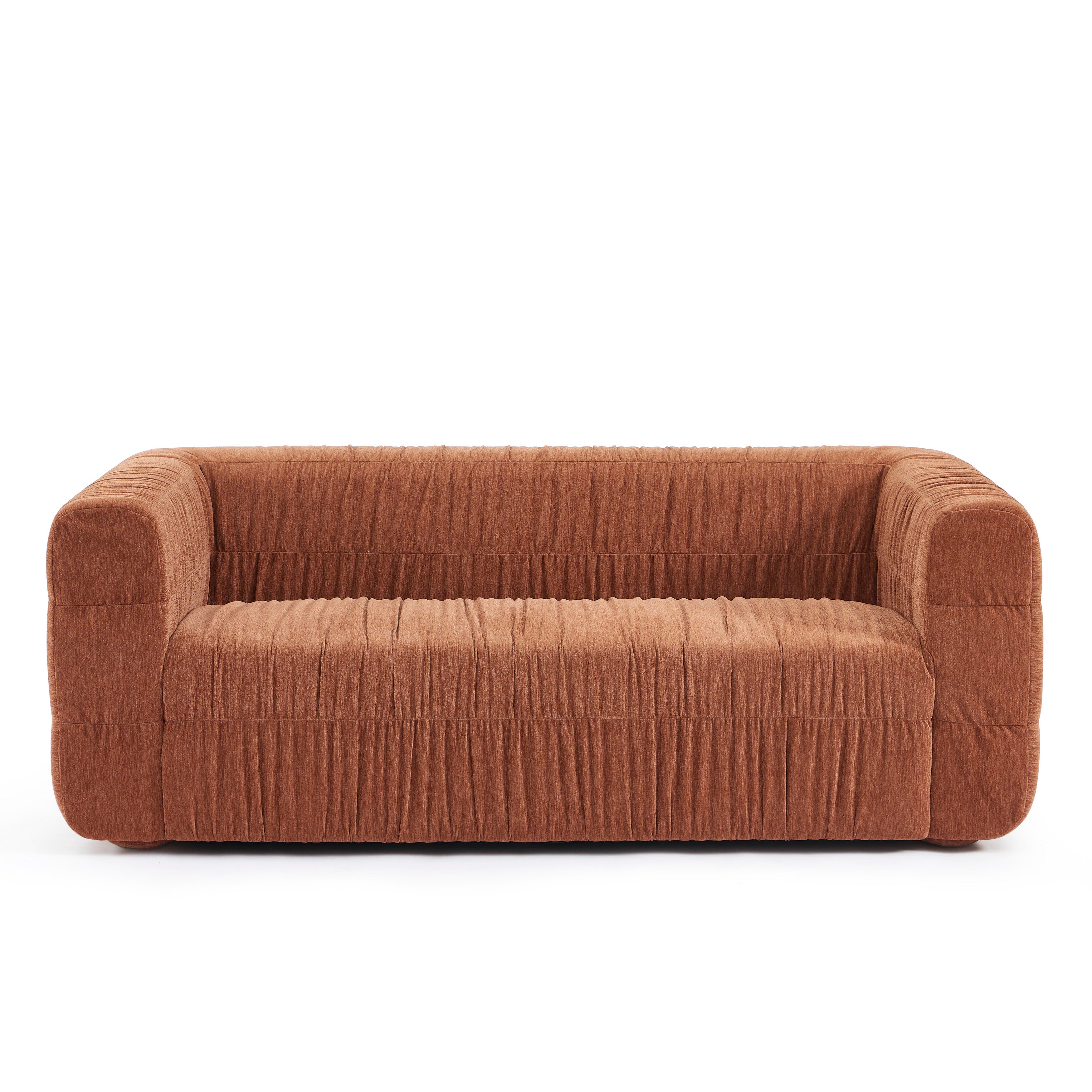 MARNI 3-Seater Sofa Thick Pleated Velvet - Terracotta
