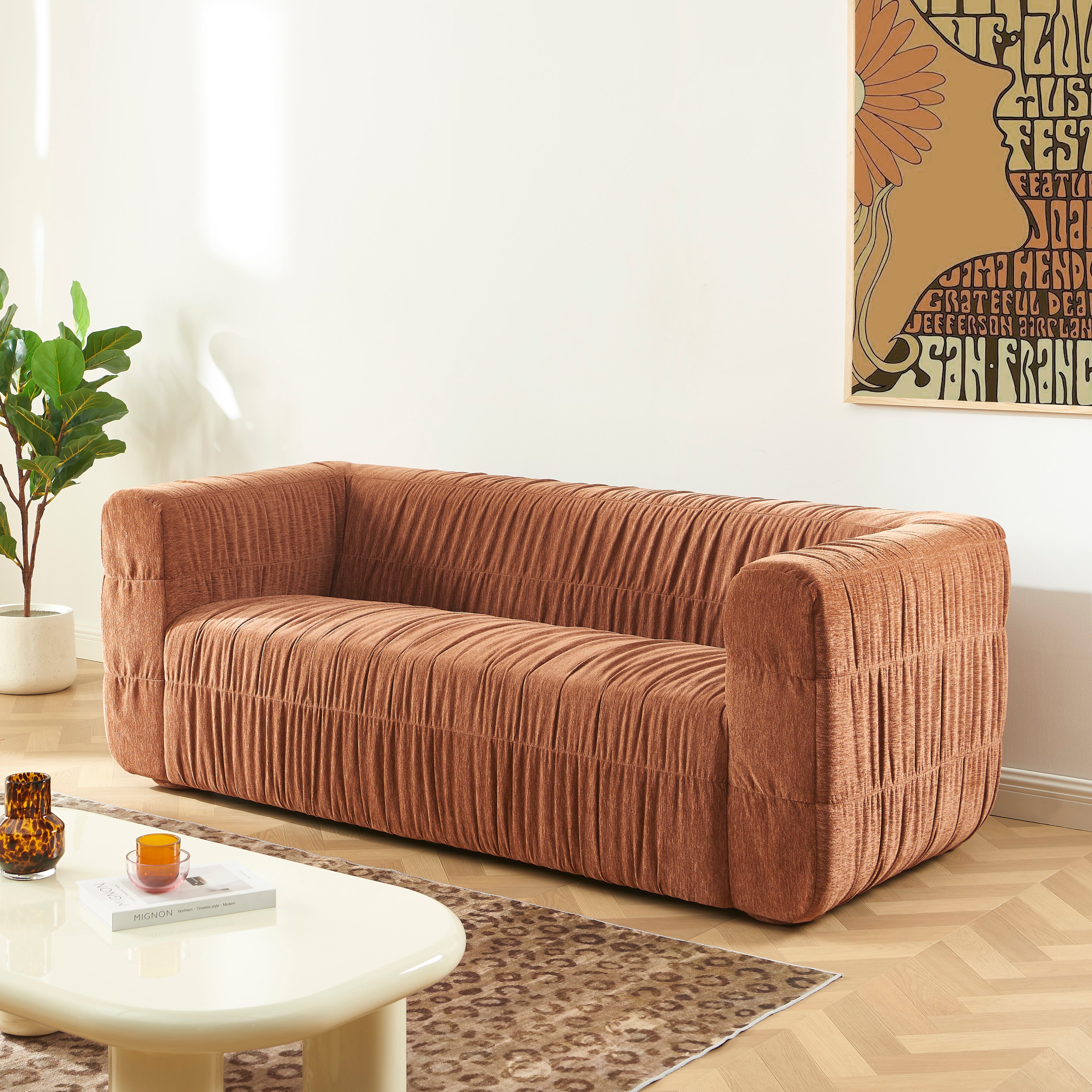MARNI 3-Seater Sofa Thick Pleated Velvet - Terracotta