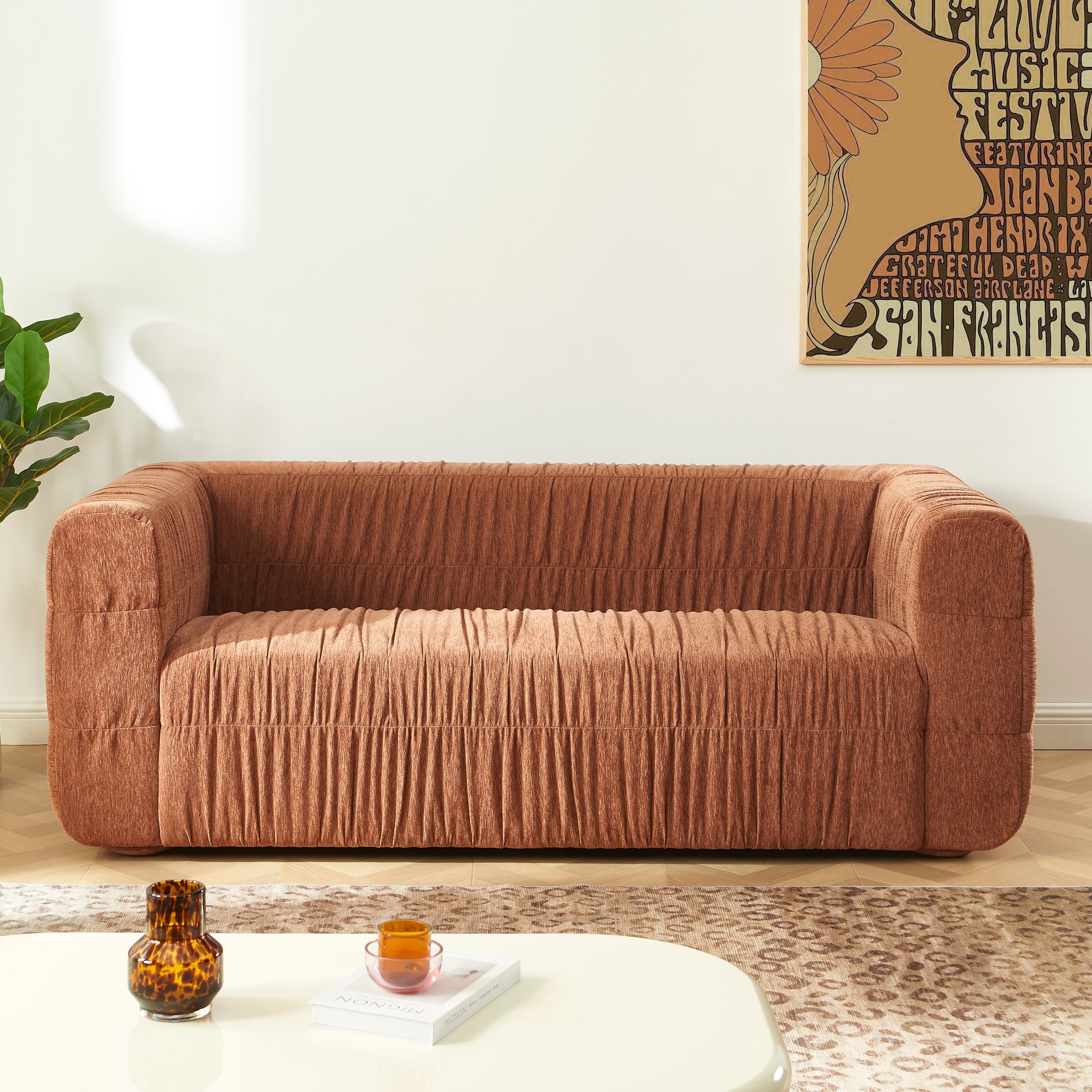 MARNI 3-Seater Sofa Thick Pleated Velvet - Terracotta