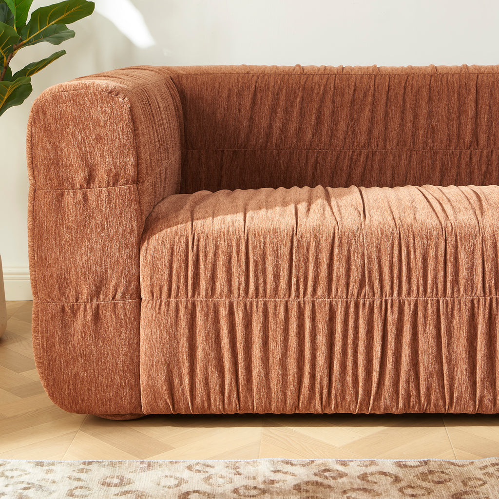 MARNI 3-Seater Sofa Thick Pleated Velvet - Terracotta