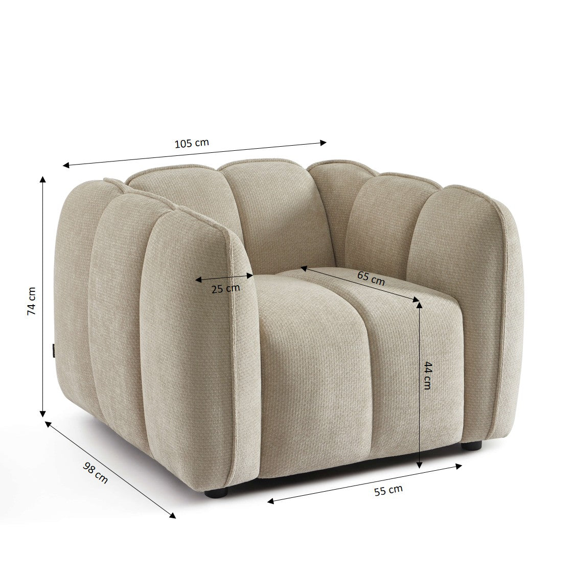 MATILDA 41'' Armchair 1-Seater Chenille - Beige