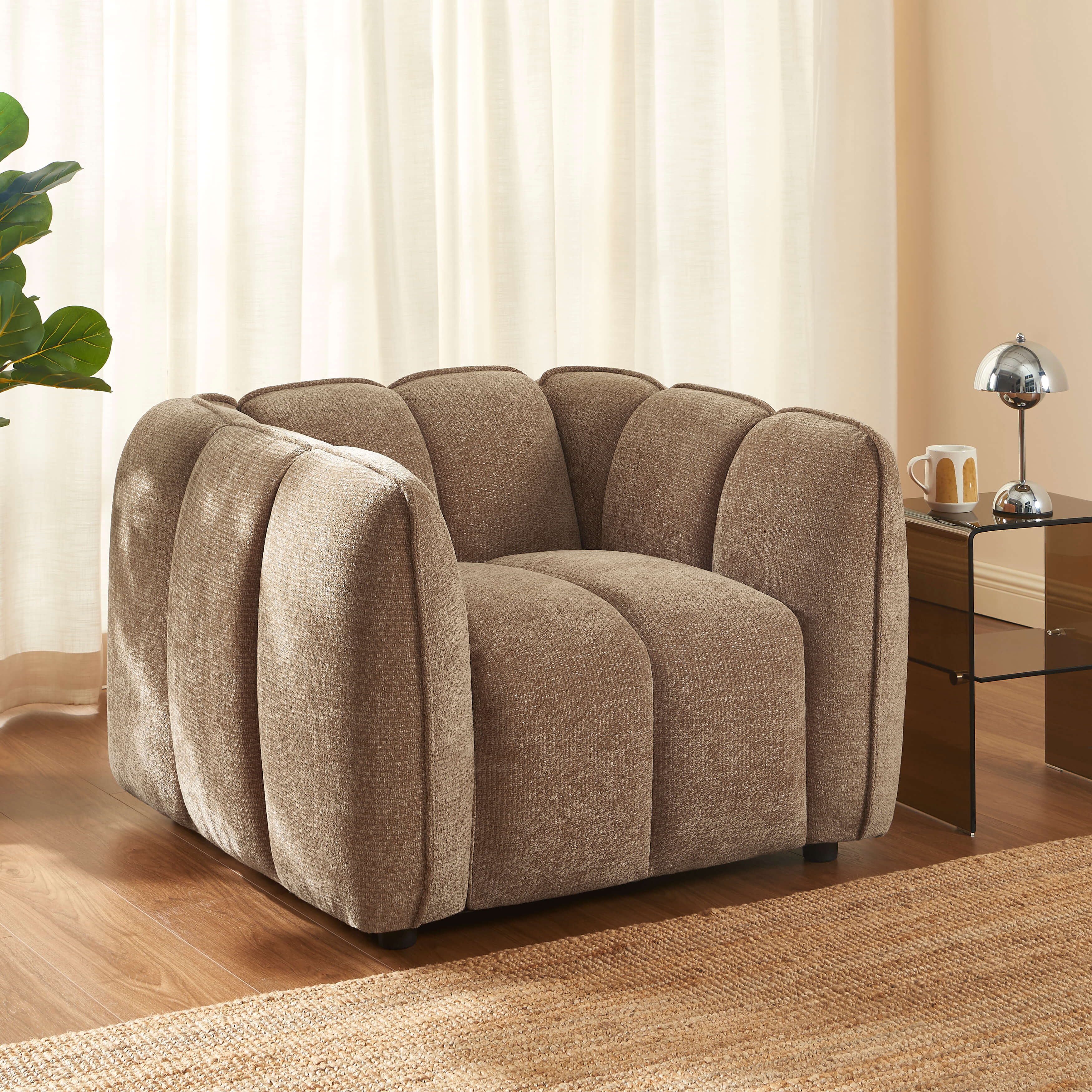 MATILDA 41'' Armchair 1-Seater Chenille - Brown
