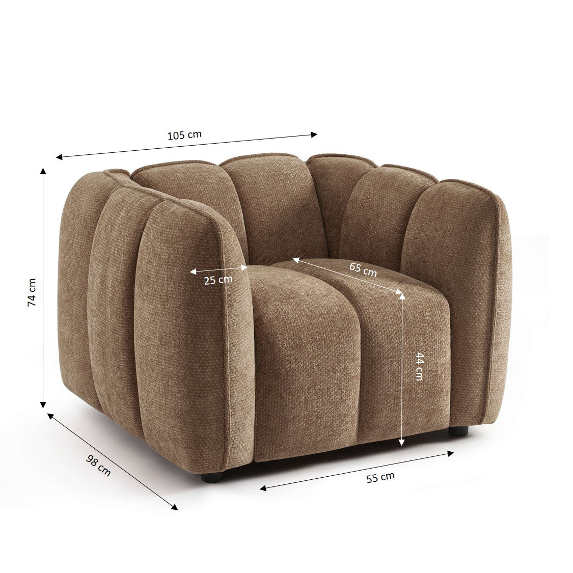 MATILDA 41'' Armchair 1-Seater Chenille - Brown