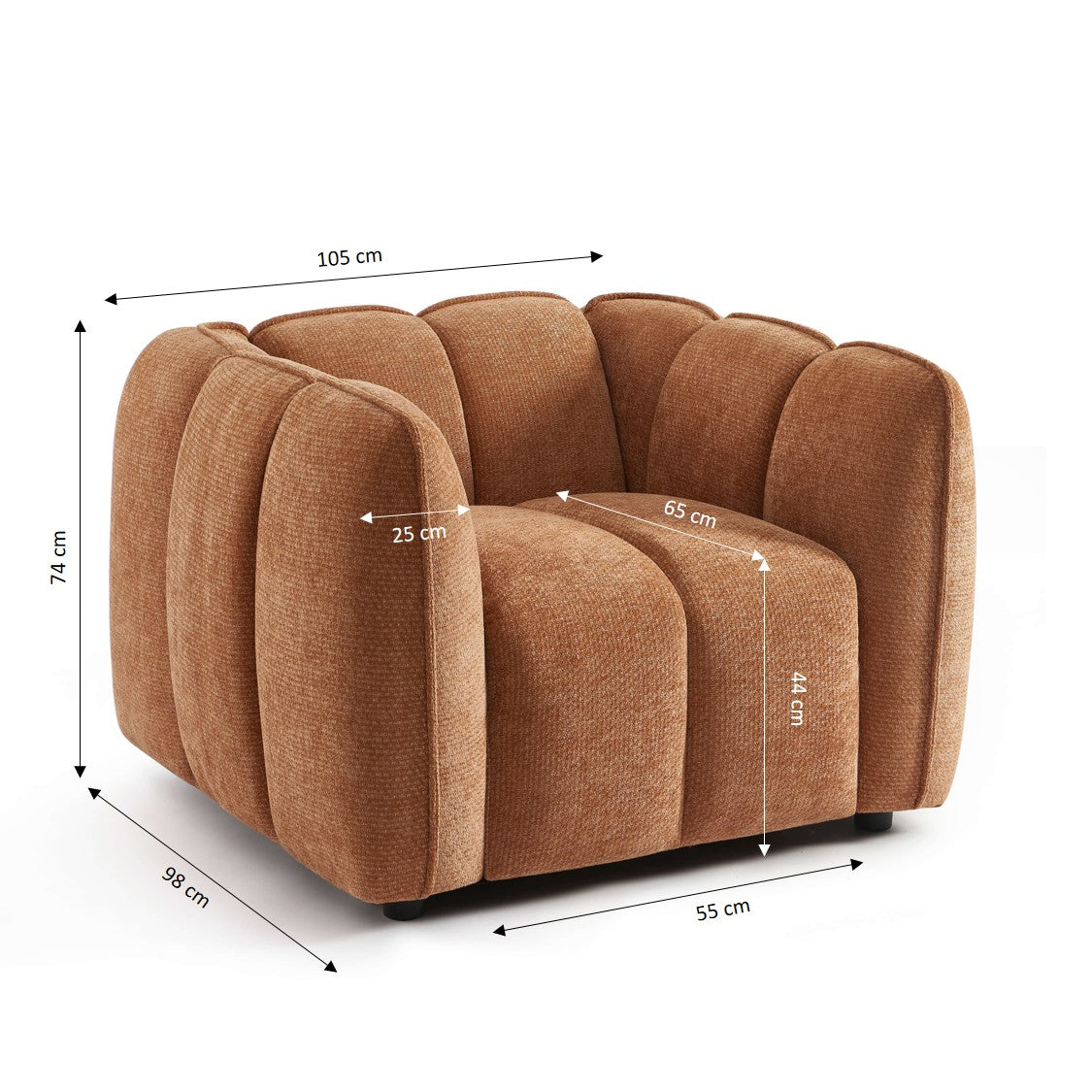 MATILDA 41'' Armchair 1-Seater Chenille - Terracotta