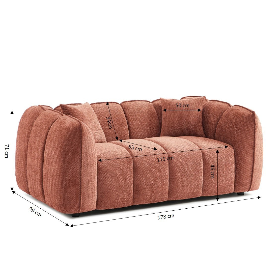MATILDA 70'' 2-Seater Sofa Chenille - Terracotta
