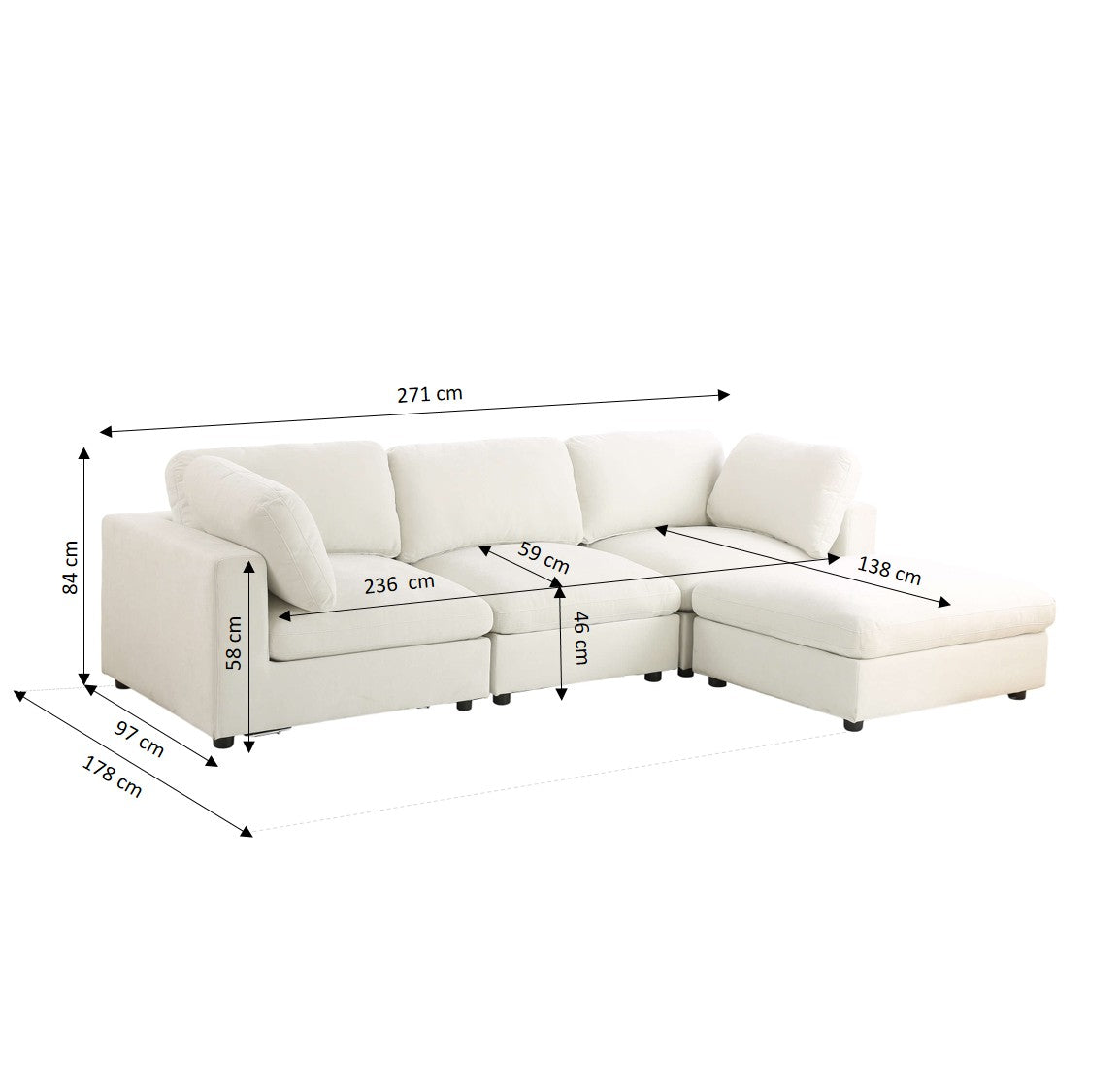 MIZAR Modular Sectional Sofa – Fabric 4-Seater Living Room Furniture