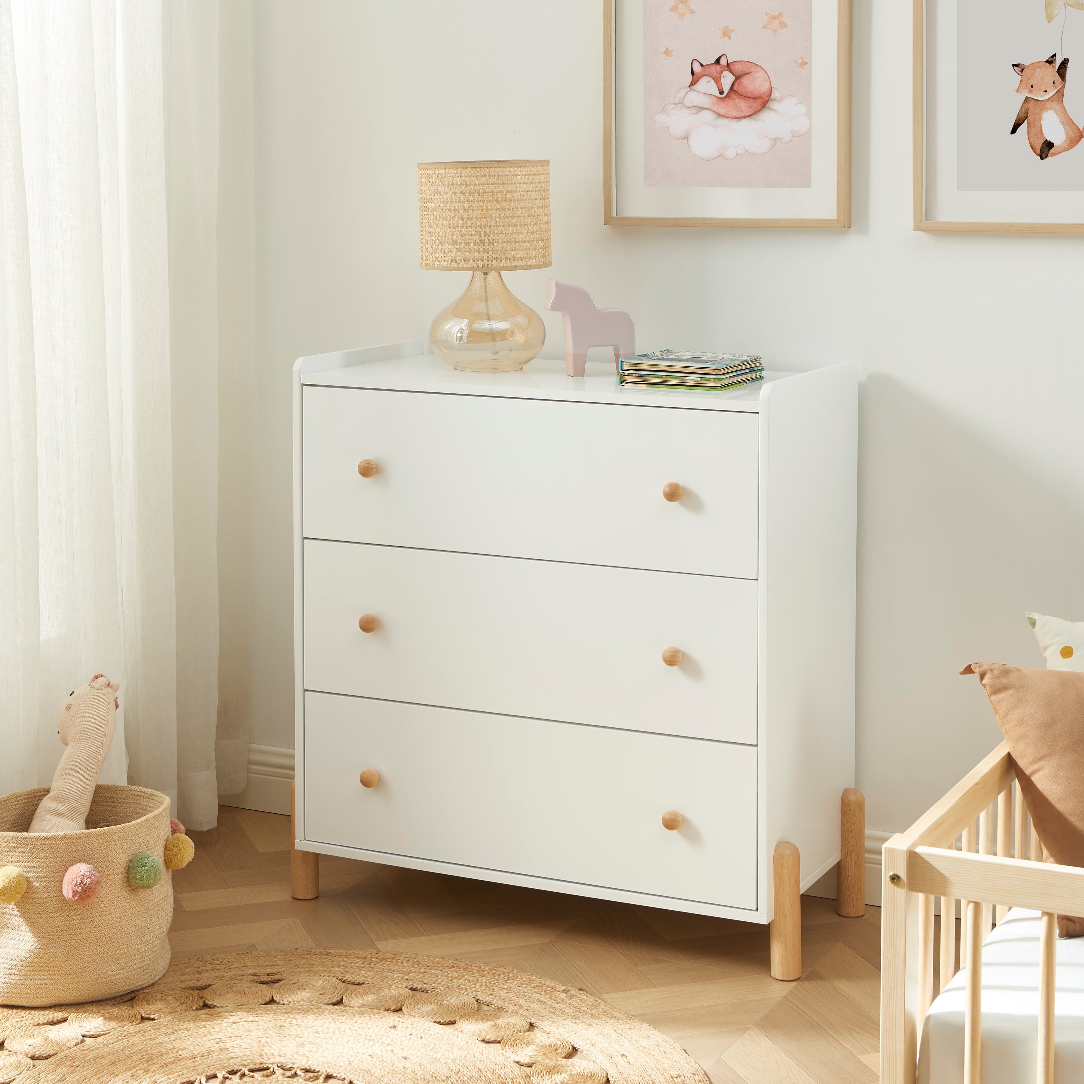 Kids Chest Of Drawers Mona 3 Drawers White 86cm – White