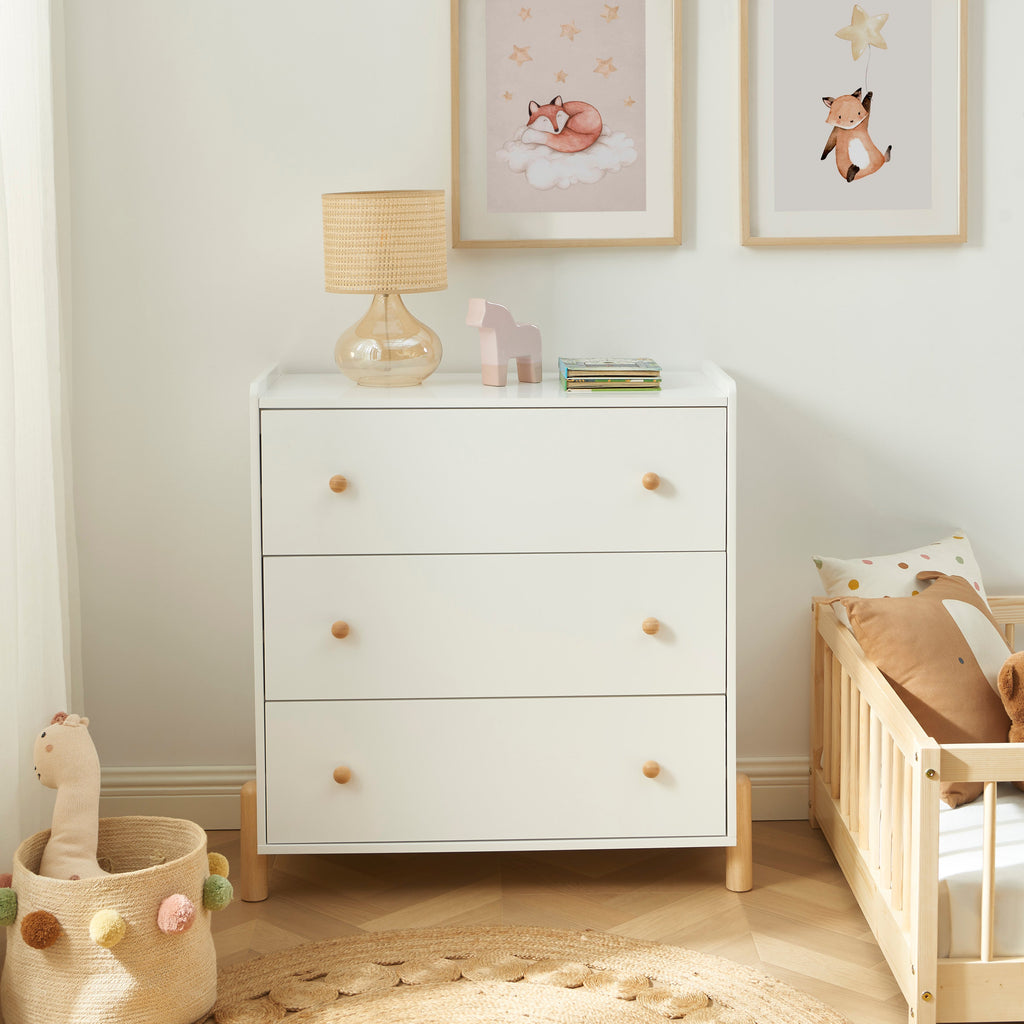 Kids Chest Of Drawers Mona 3 Drawers White 86cm – White