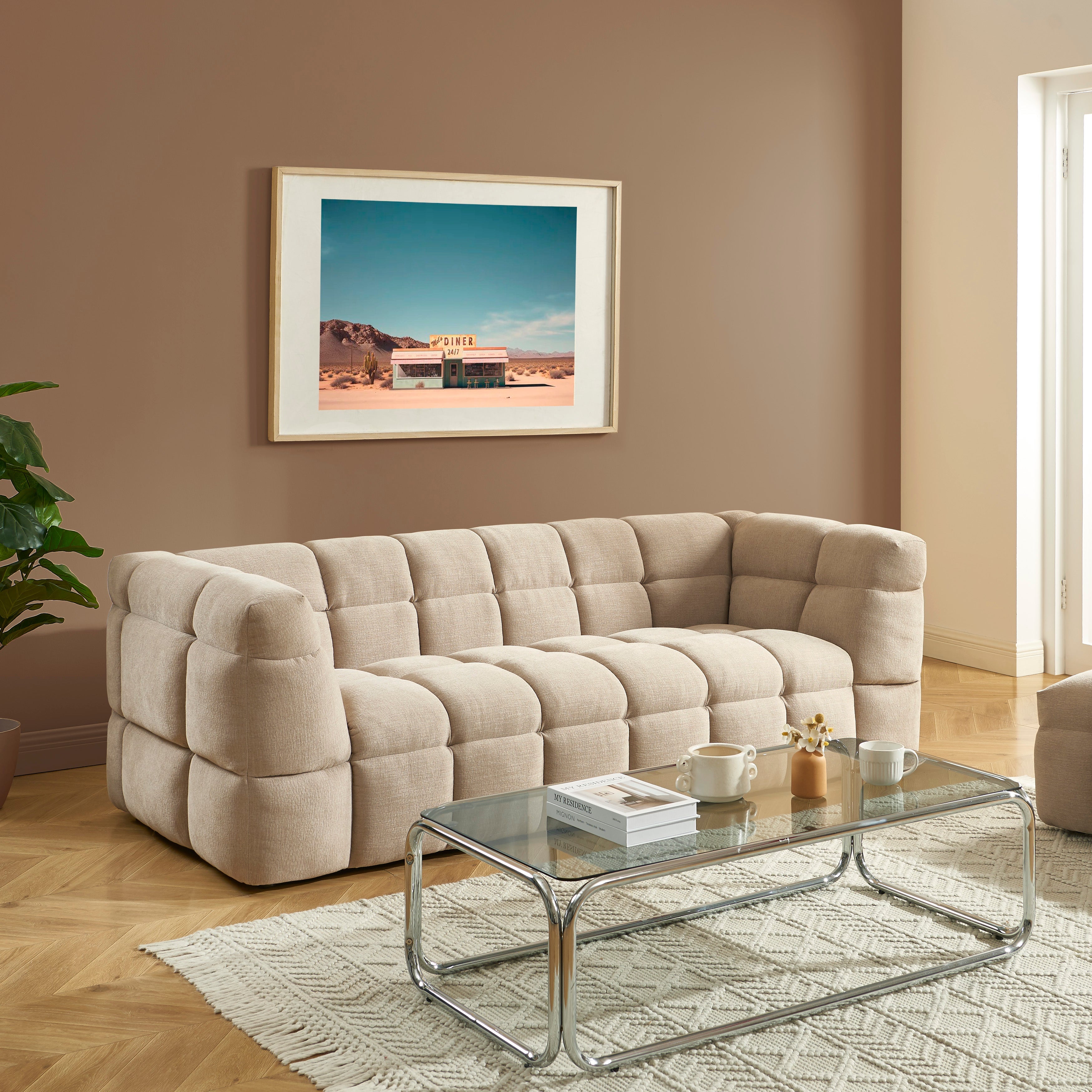 MOODY 3-Seater Straight Sofa – Linen Fabric - Beige