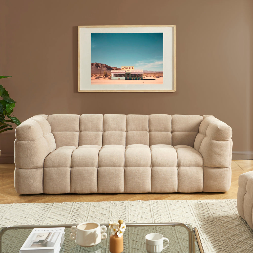 MOODY 3-Seater Straight Sofa – Linen Fabric - Beige