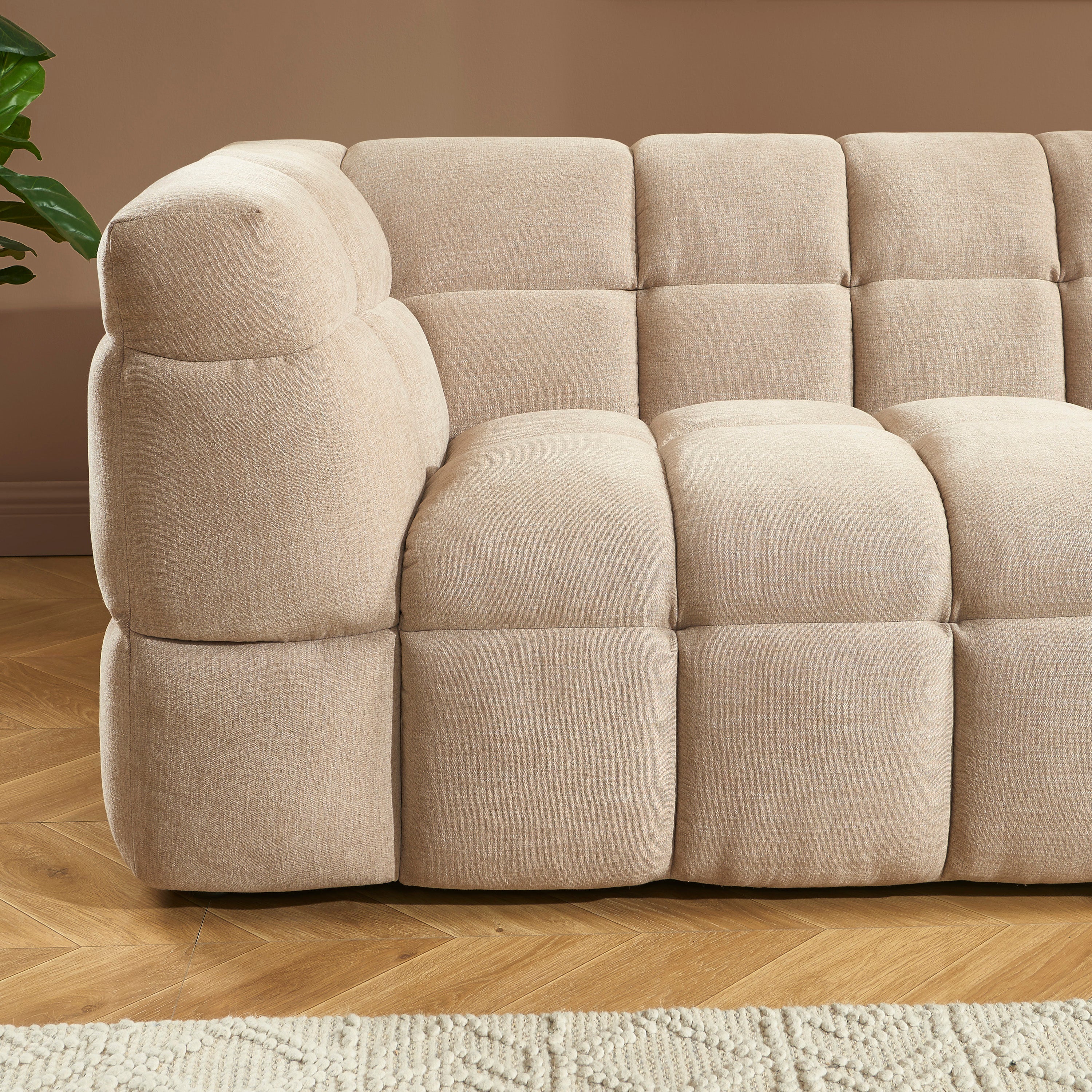MOODY 3-Seater Straight Sofa – Linen Fabric - Beige