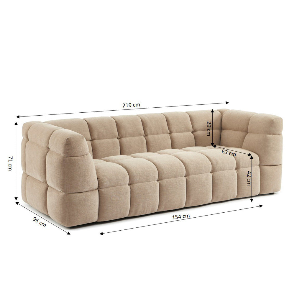 MOODY 3-Seater Straight Sofa – Linen Fabric - Beige