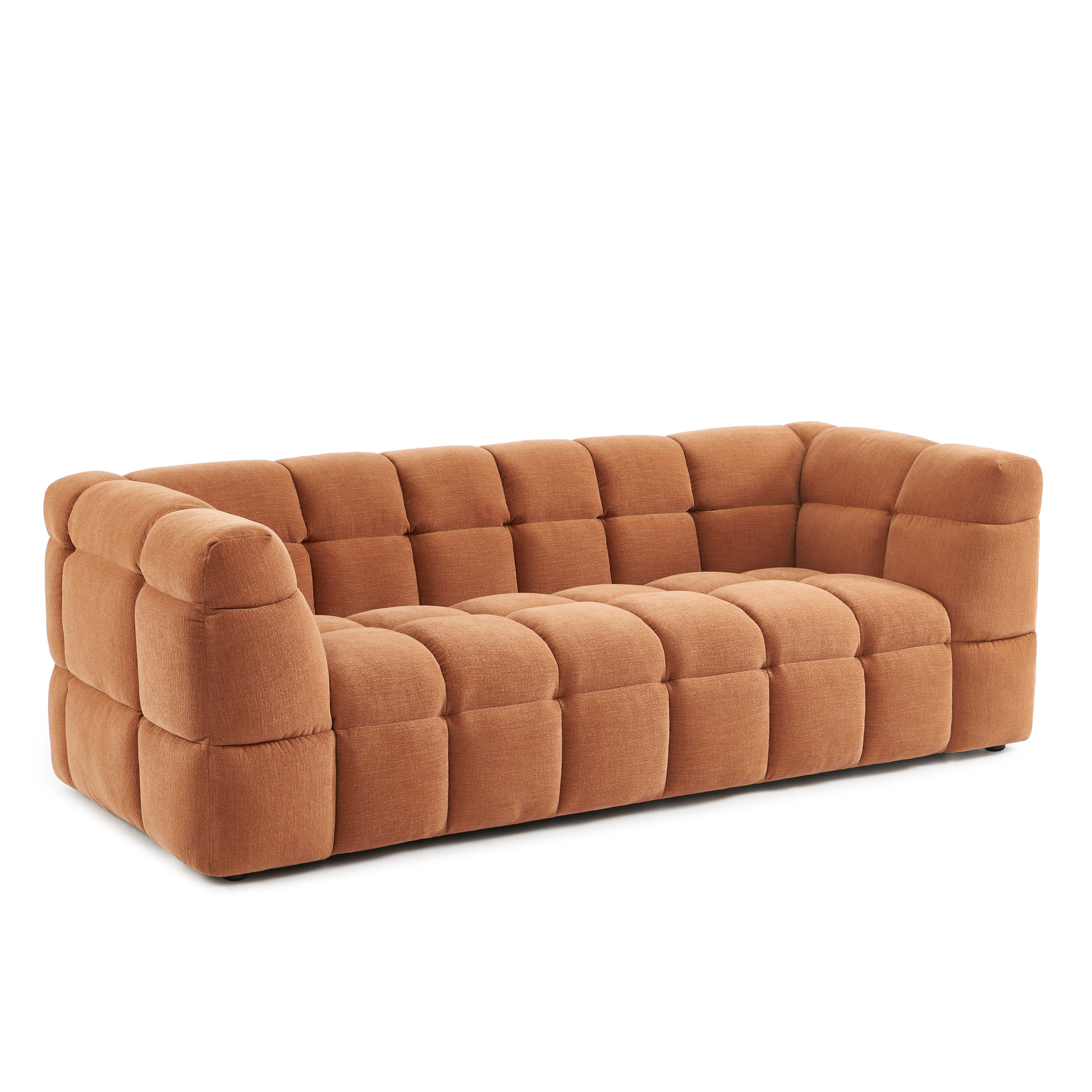 MOODY 3-Seater Straight Sofa – Linen Fabric - Terracotta