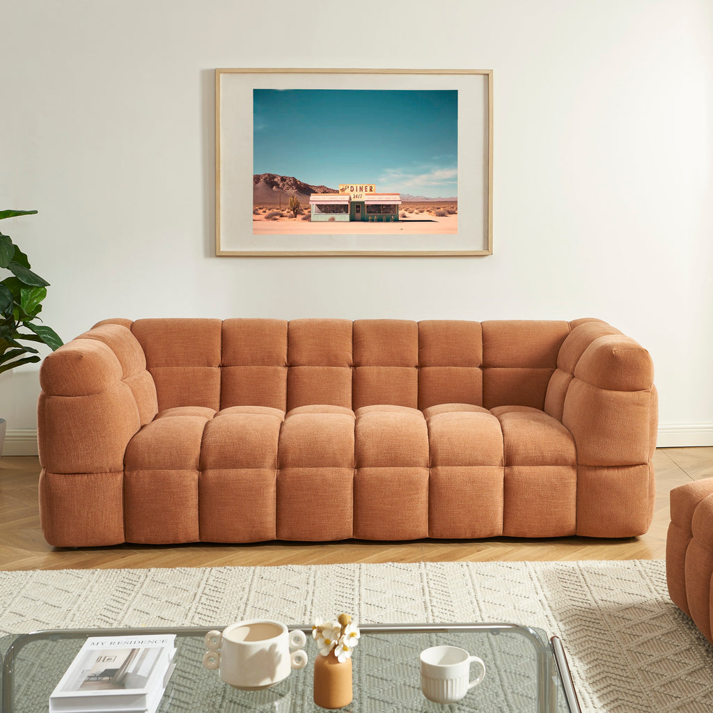 MOODY 3-Seater Straight Sofa – Linen Fabric - Terracotta