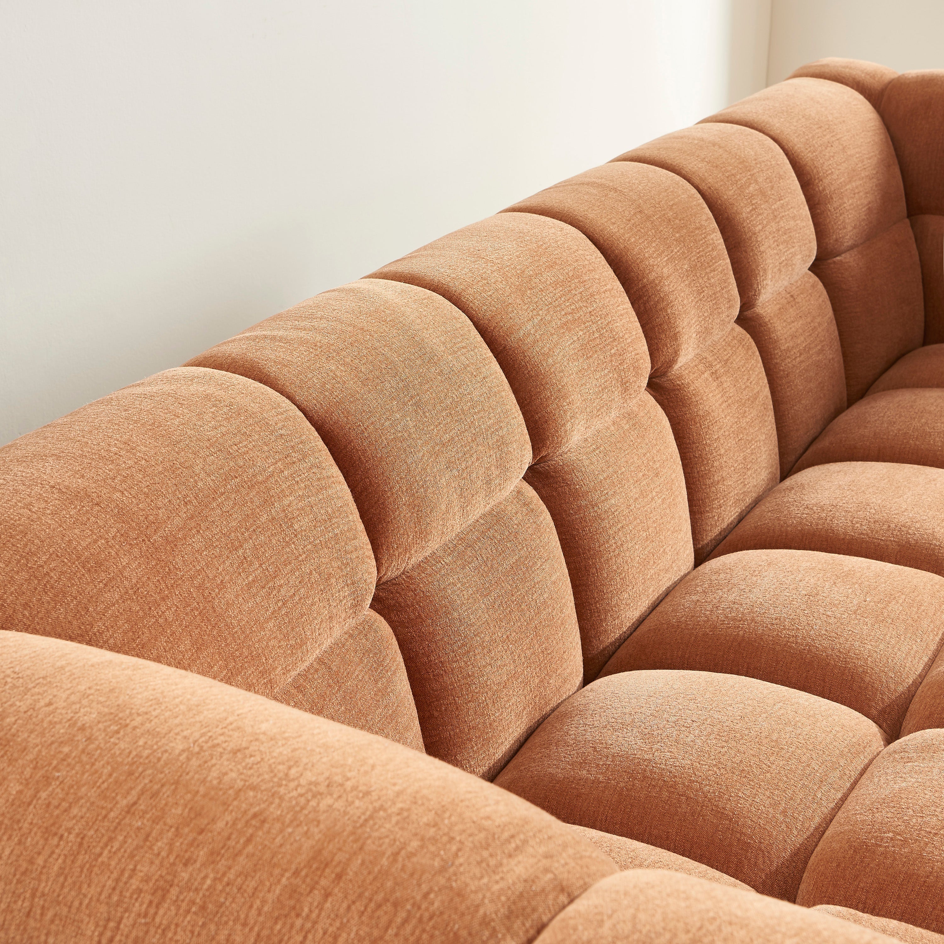 MOODY 3-Seater Straight Sofa – Linen Fabric - Terracotta