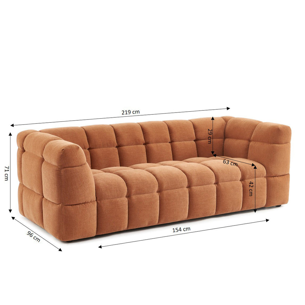 MOODY 3-Seater Straight Sofa – Linen Fabric - Terracotta