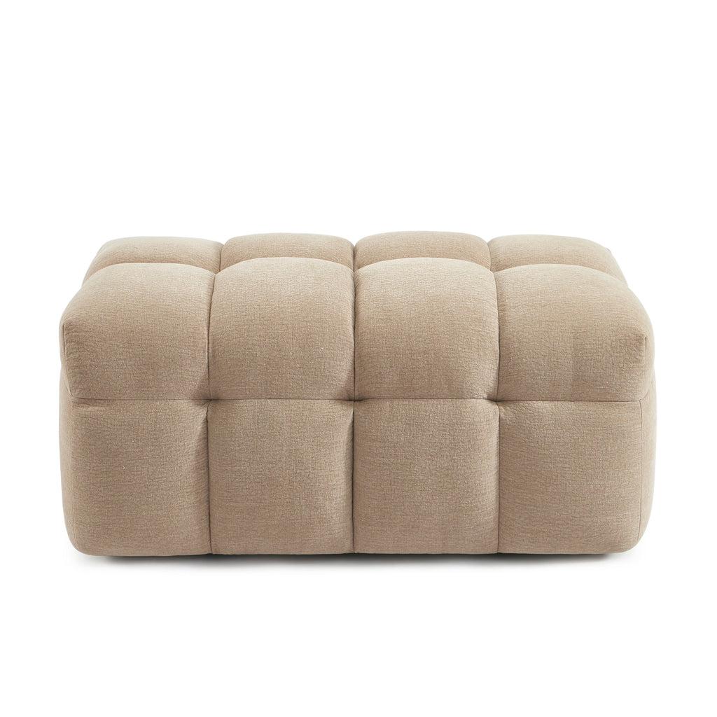 MOODY Chenille Fabric Pouf – Off- Beige