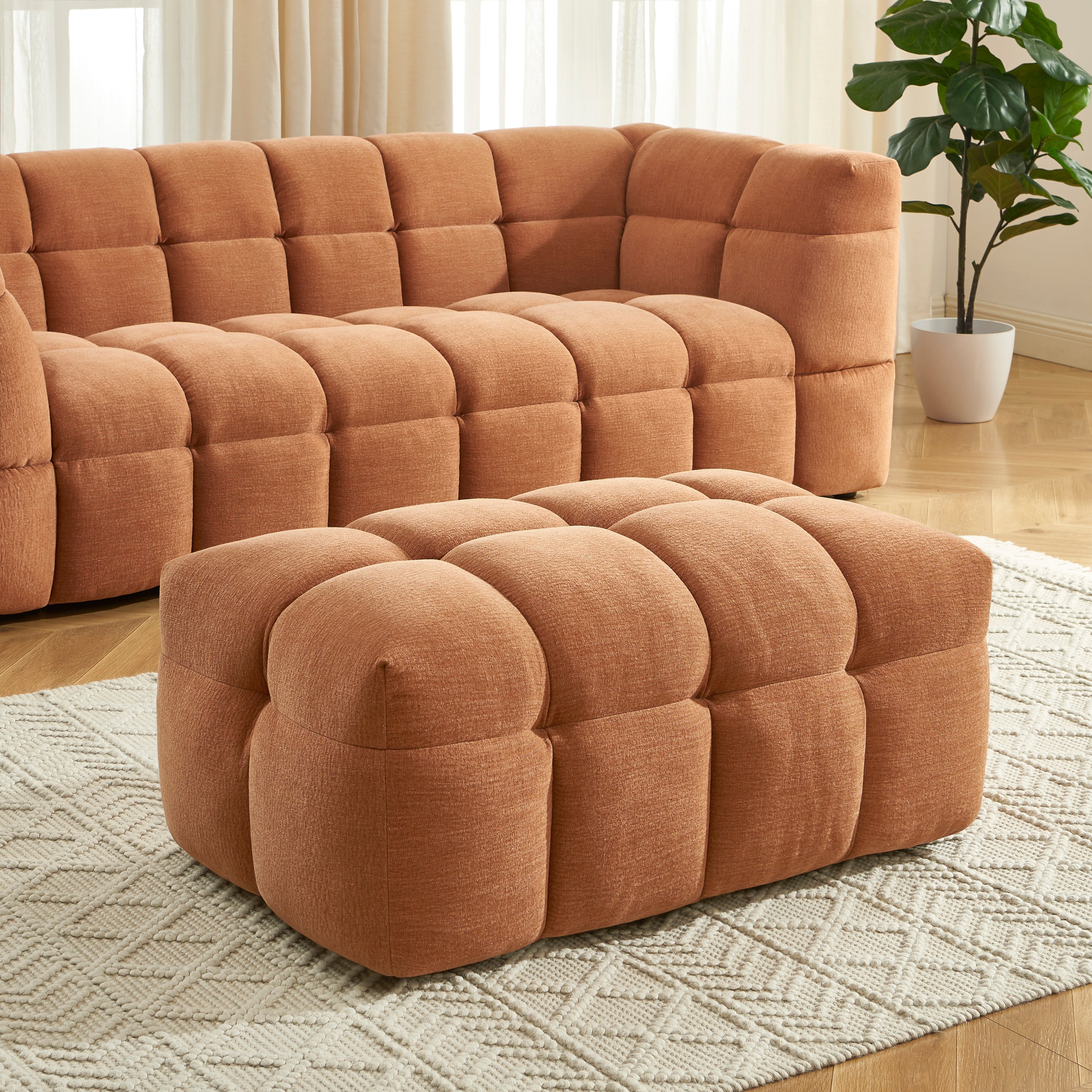 MOODY Chenille Fabric Pouf – Orange