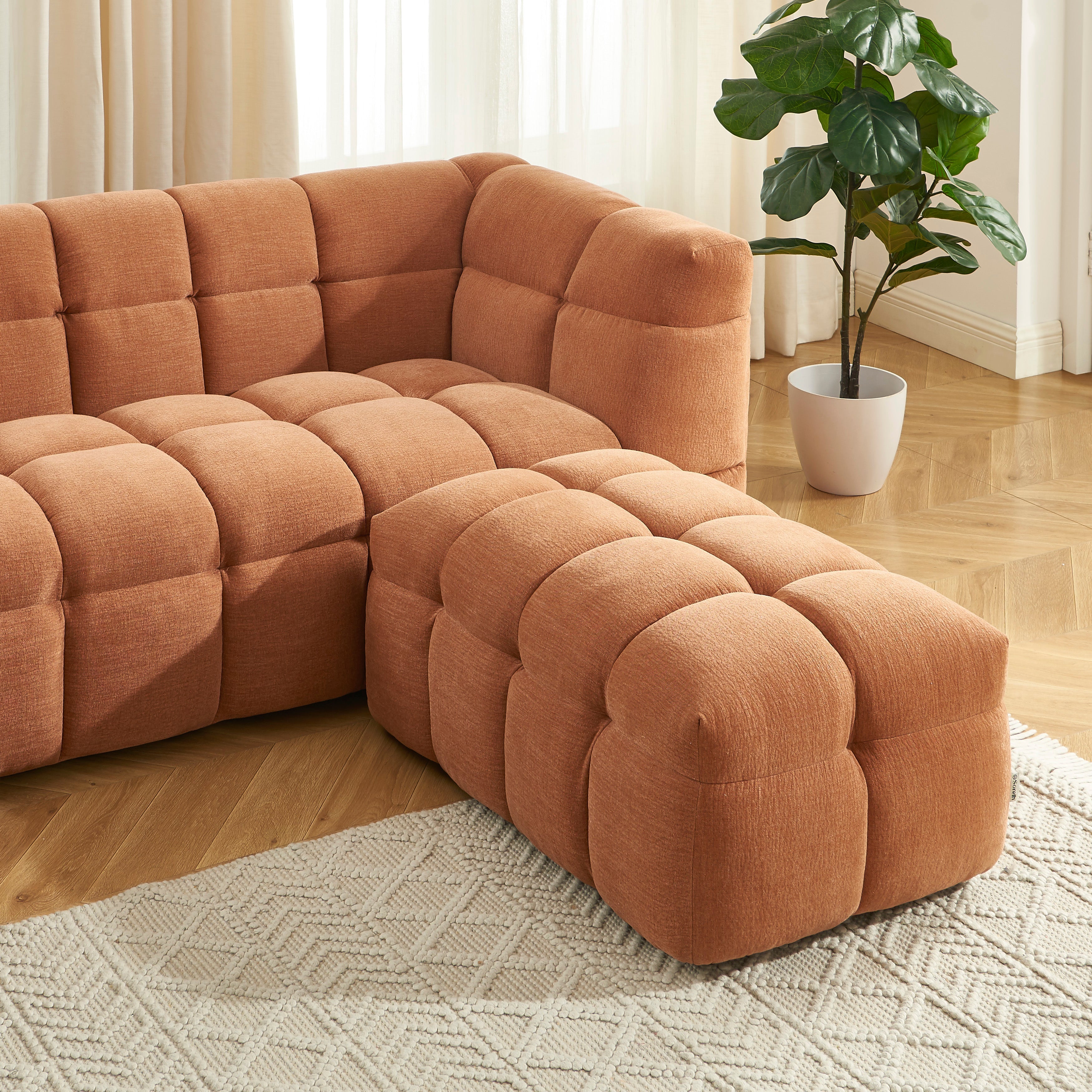 MOODY Chenille Fabric Pouf – Orange
