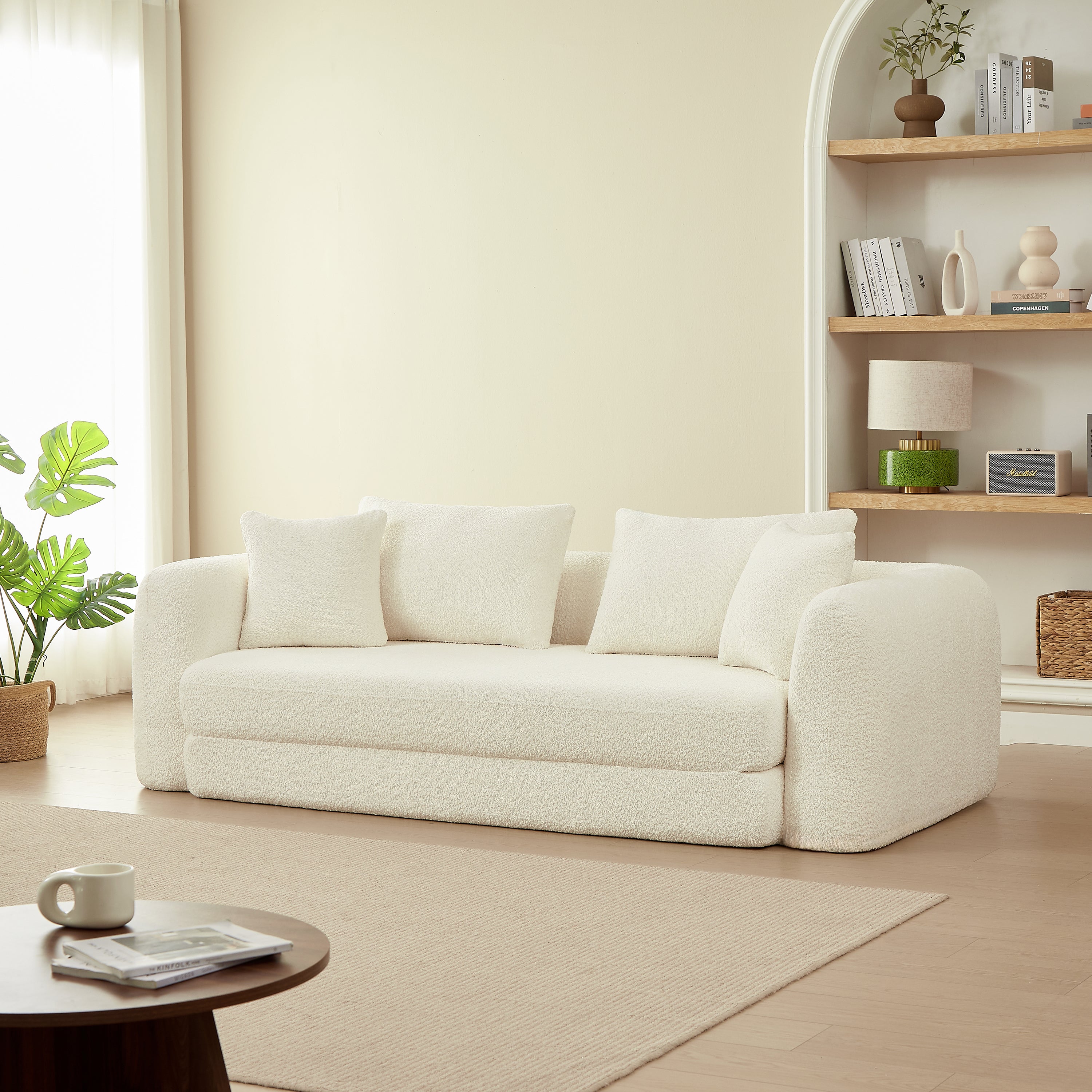 Sofa droit compresse Convertible MORPHEO 3 places Fabric bouclette Beige