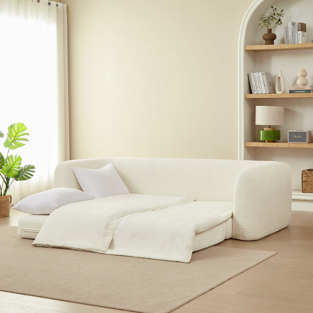 Sofa droit compresse Convertible MORPHEO 3 places Fabric bouclette Beige