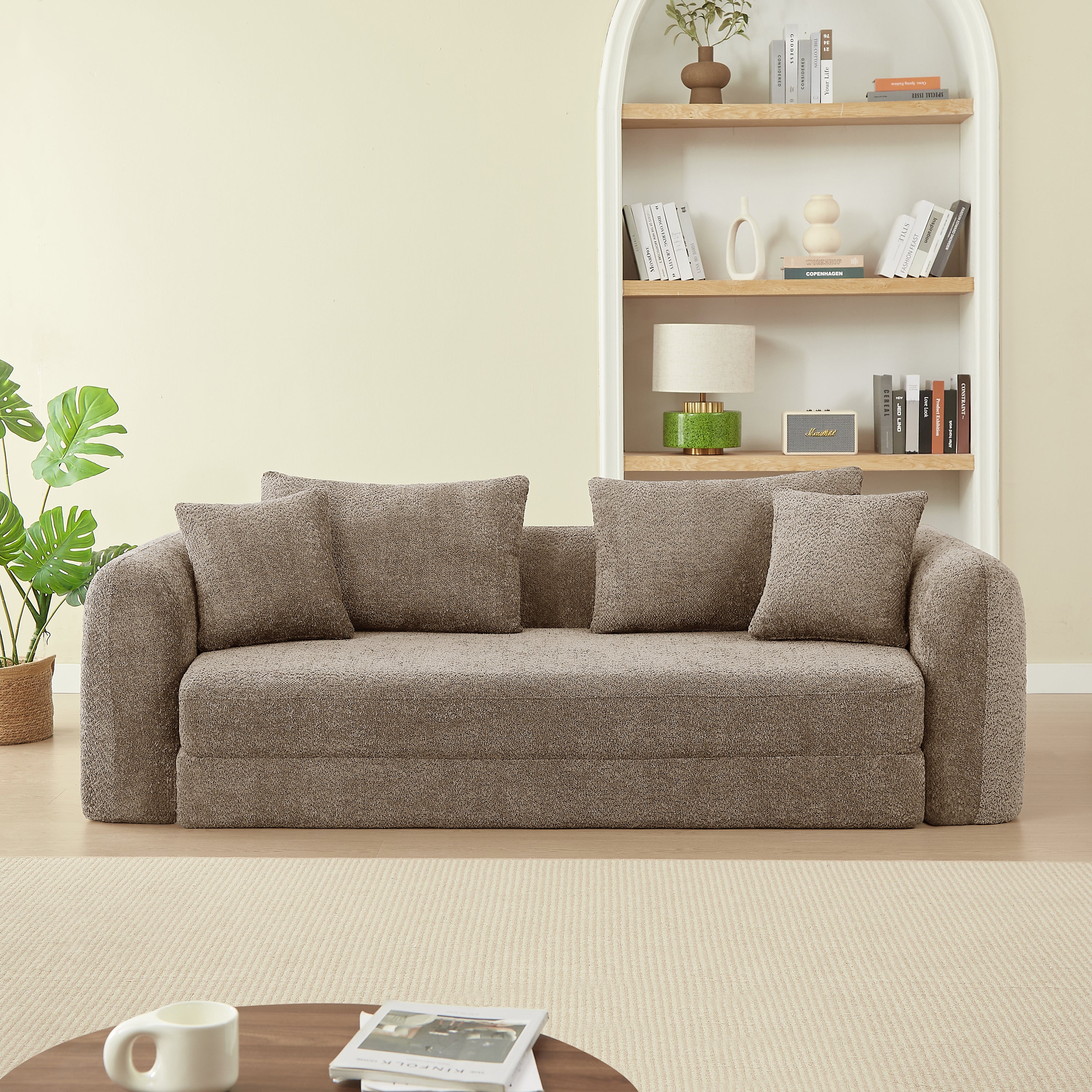 Sofa droit compresse Convertible MORPHEO 3 places Fabric bouclette Beige