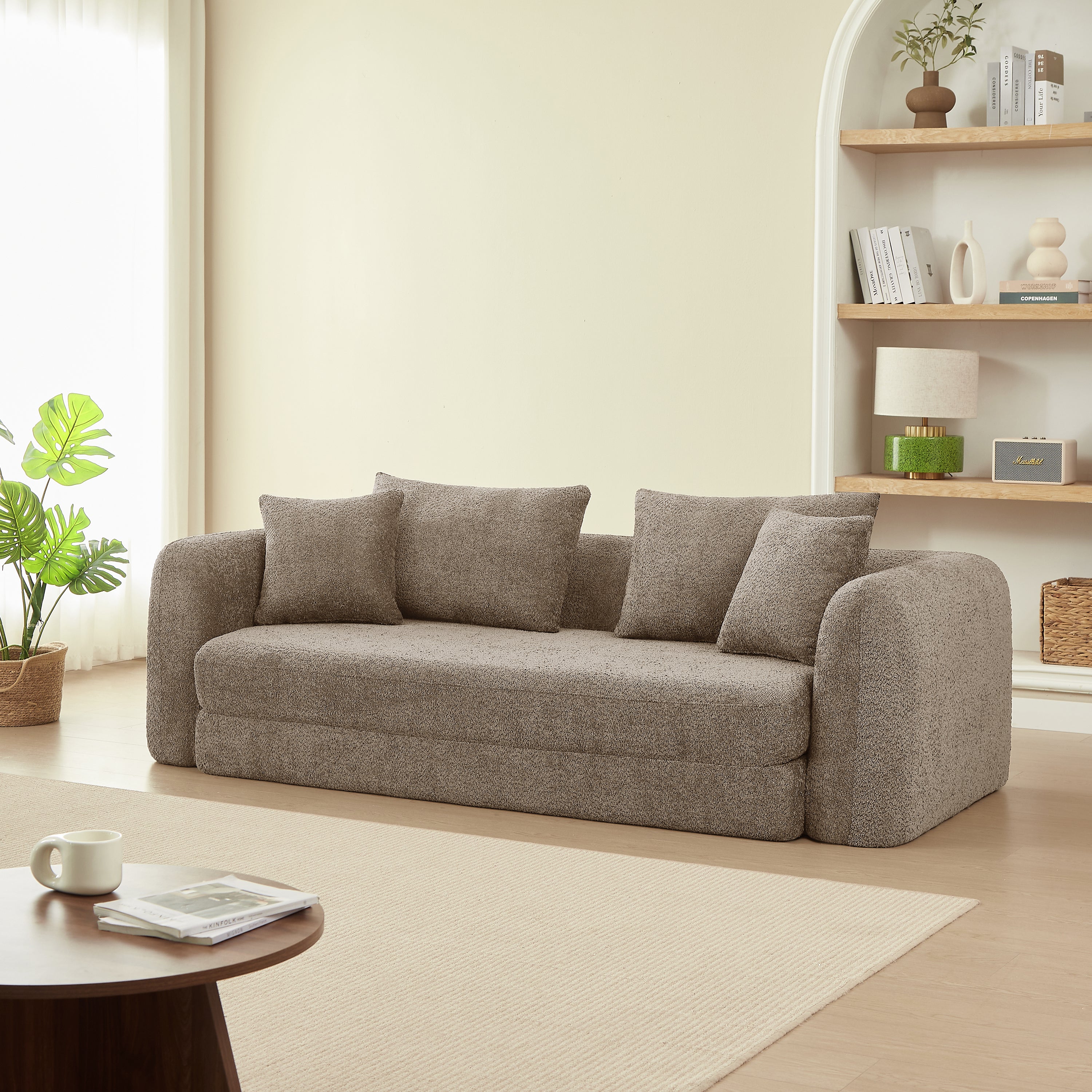 Sofa droit compresse Convertible MORPHEO 3 places Fabric bouclette Beige