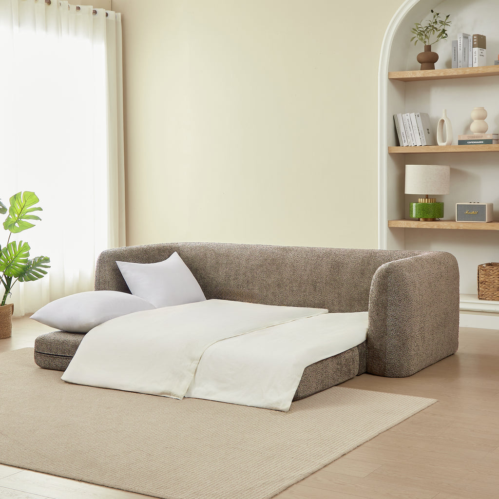 Sofa droit compresse Convertible MORPHEO 3 places Fabric bouclette Beige