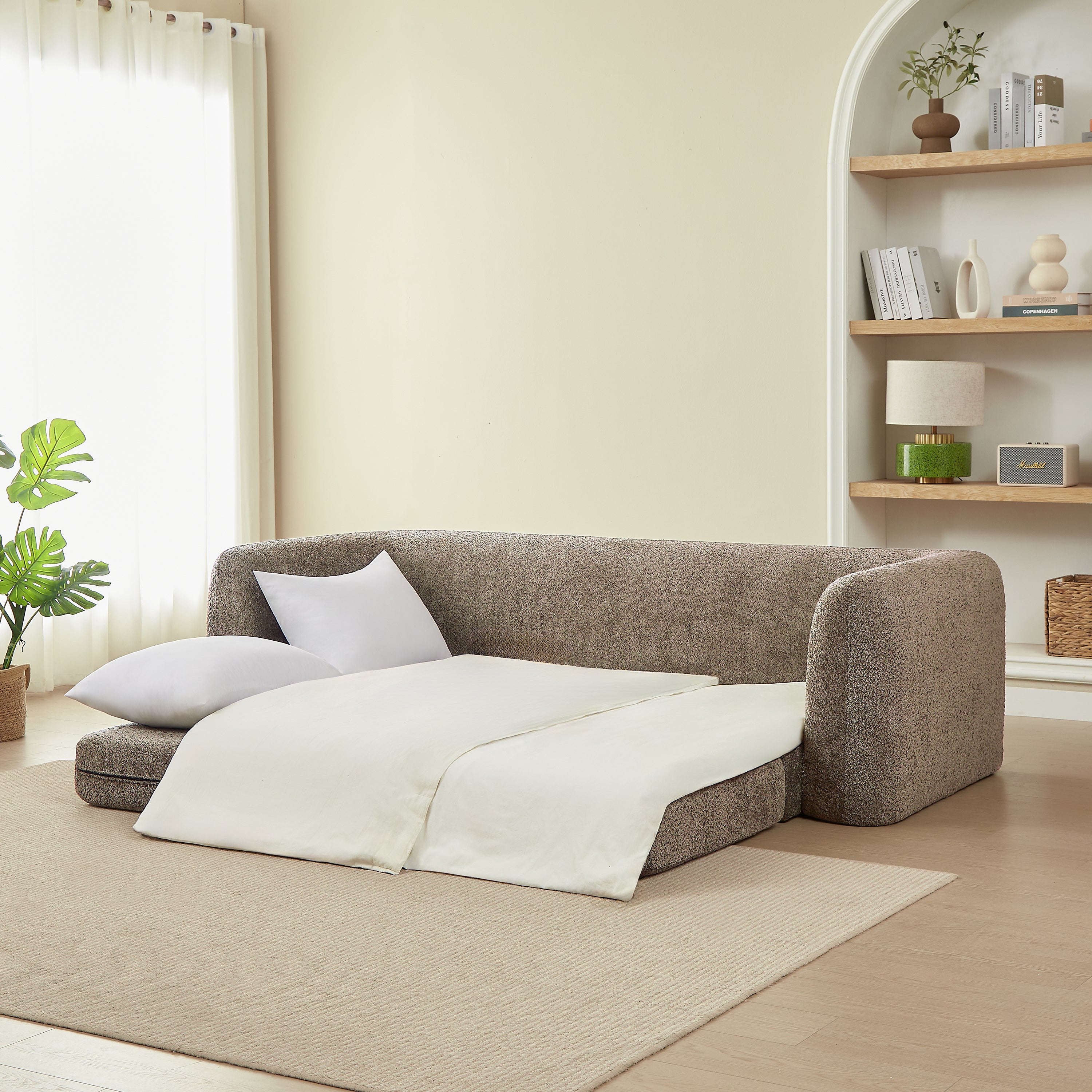 Sofa droit compresse Convertible MORPHEO 3 places Fabric bouclette Beige