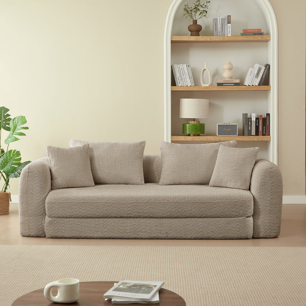 Sofa droit compresse Convertible MORPHEO 3 places Fabric bouclette Beige