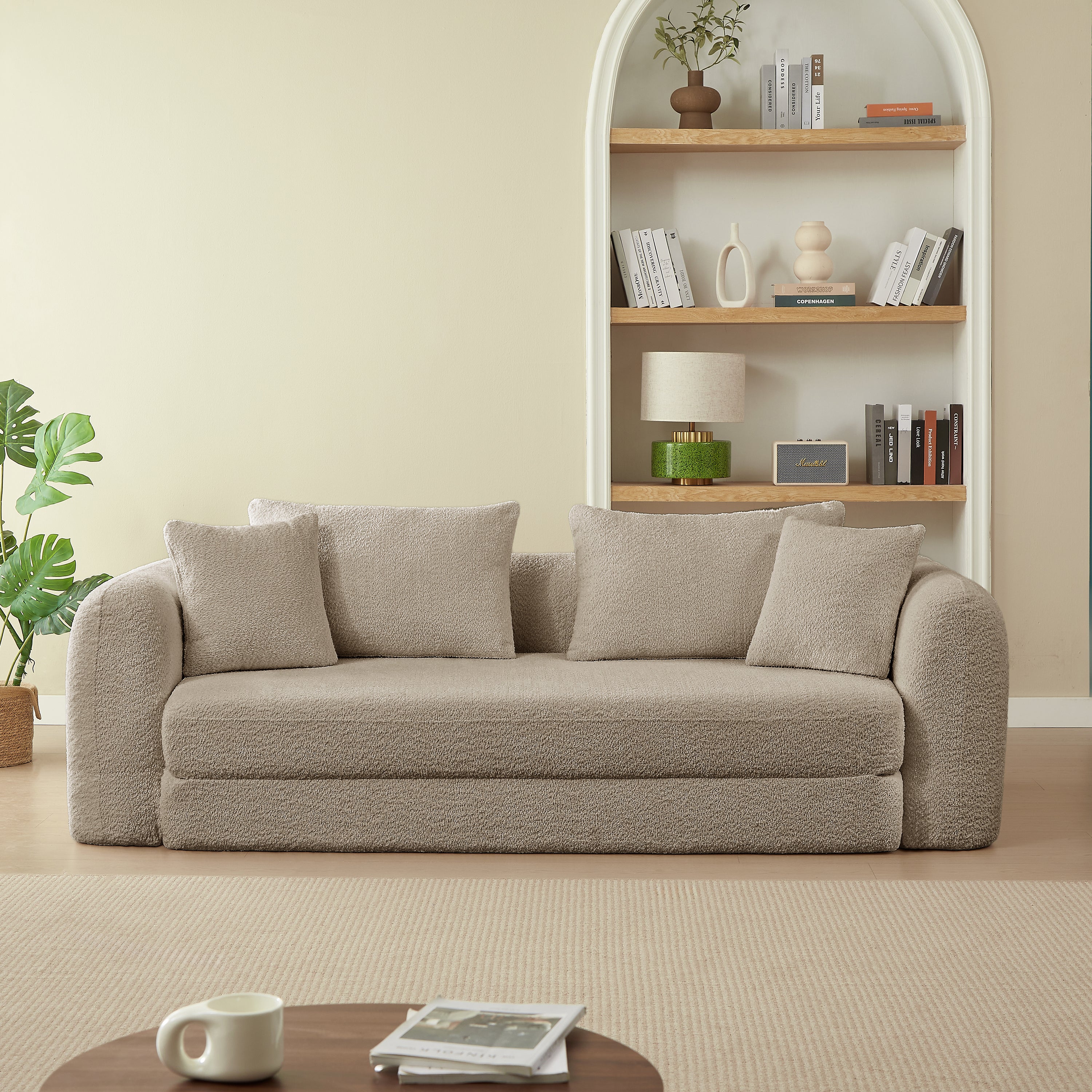 Sofa droit compresse Convertible MORPHEO 3 places Fabric bouclette Beige