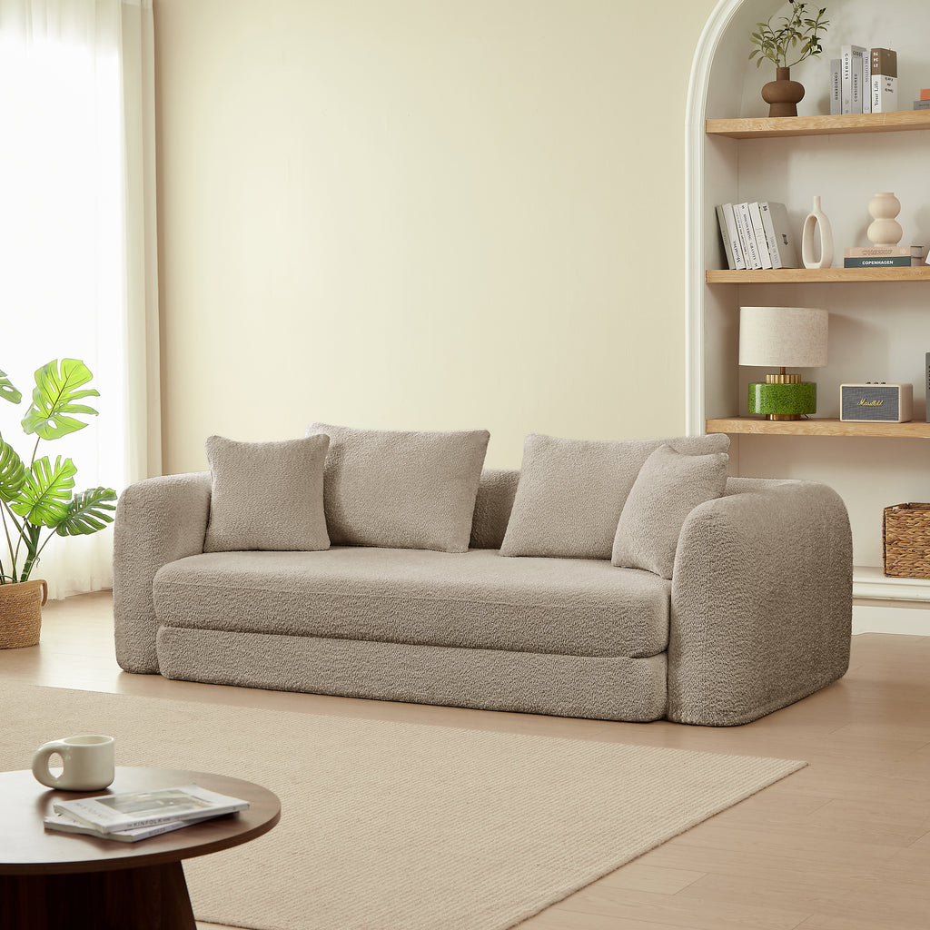 Sofa droit compresse Convertible MORPHEO 3 places Fabric bouclette Beige