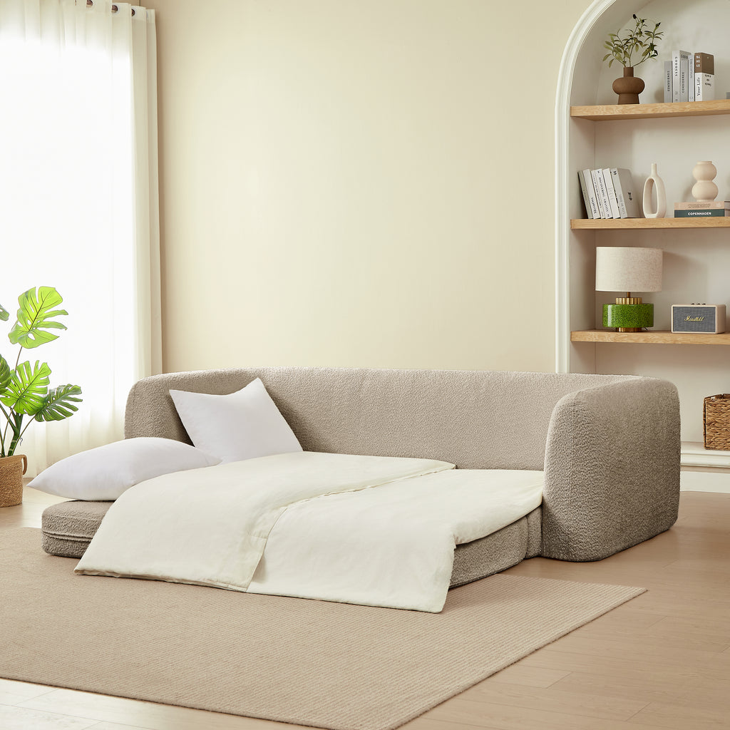Sofa droit compresse Convertible MORPHEO 3 places Fabric bouclette Beige