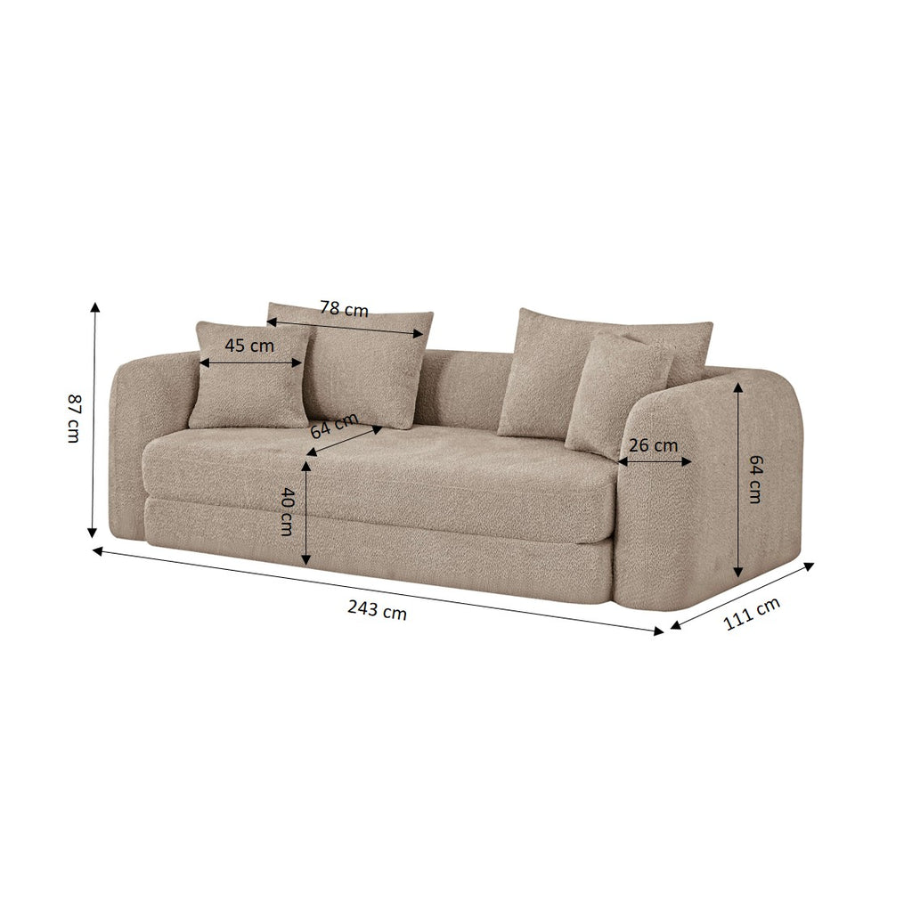 MORPHEO 3-Seater Convertible Sofa Bed – Taupe