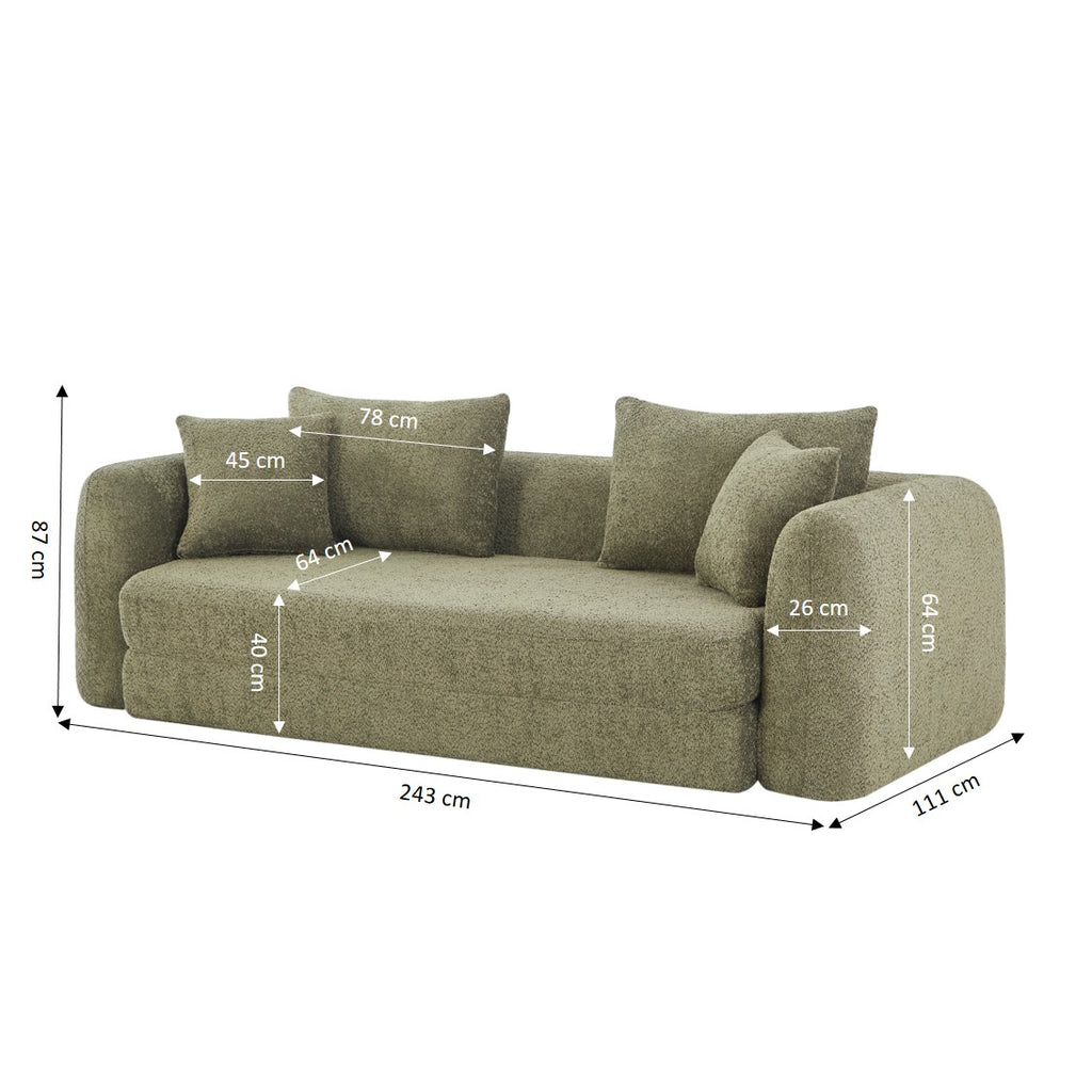 MORPHEO 3-Seater Convertible Sofa Bed – Green