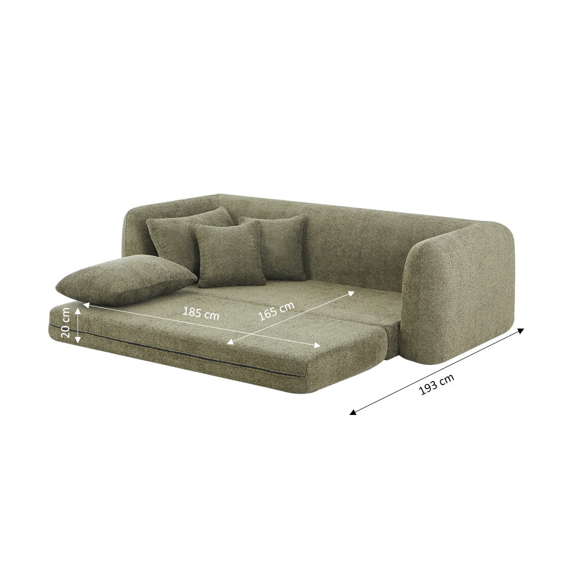 MORPHEO 3-Seater Convertible Sofa Bed – Green