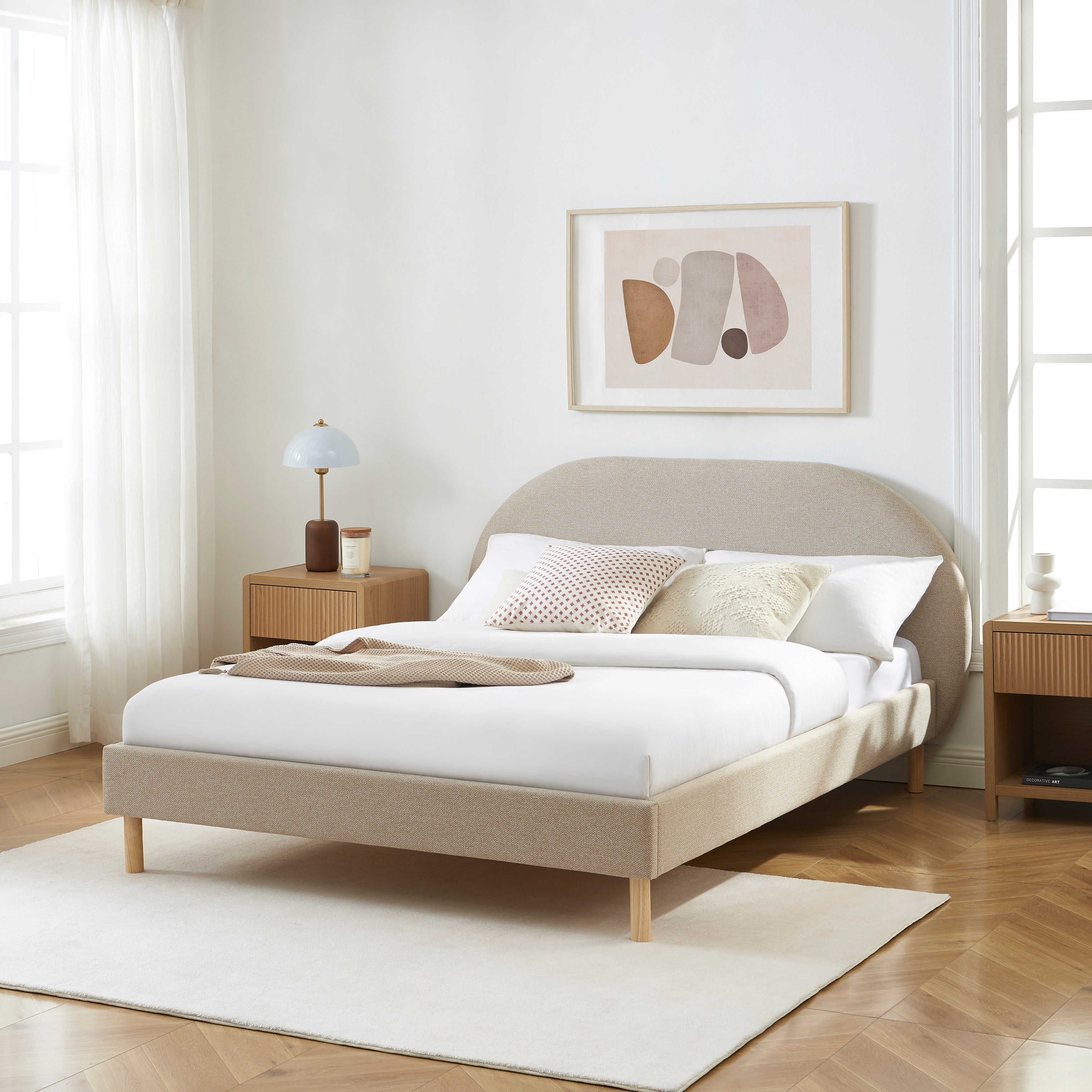 NEBULA Upholstered Bed with Headboard – Greige