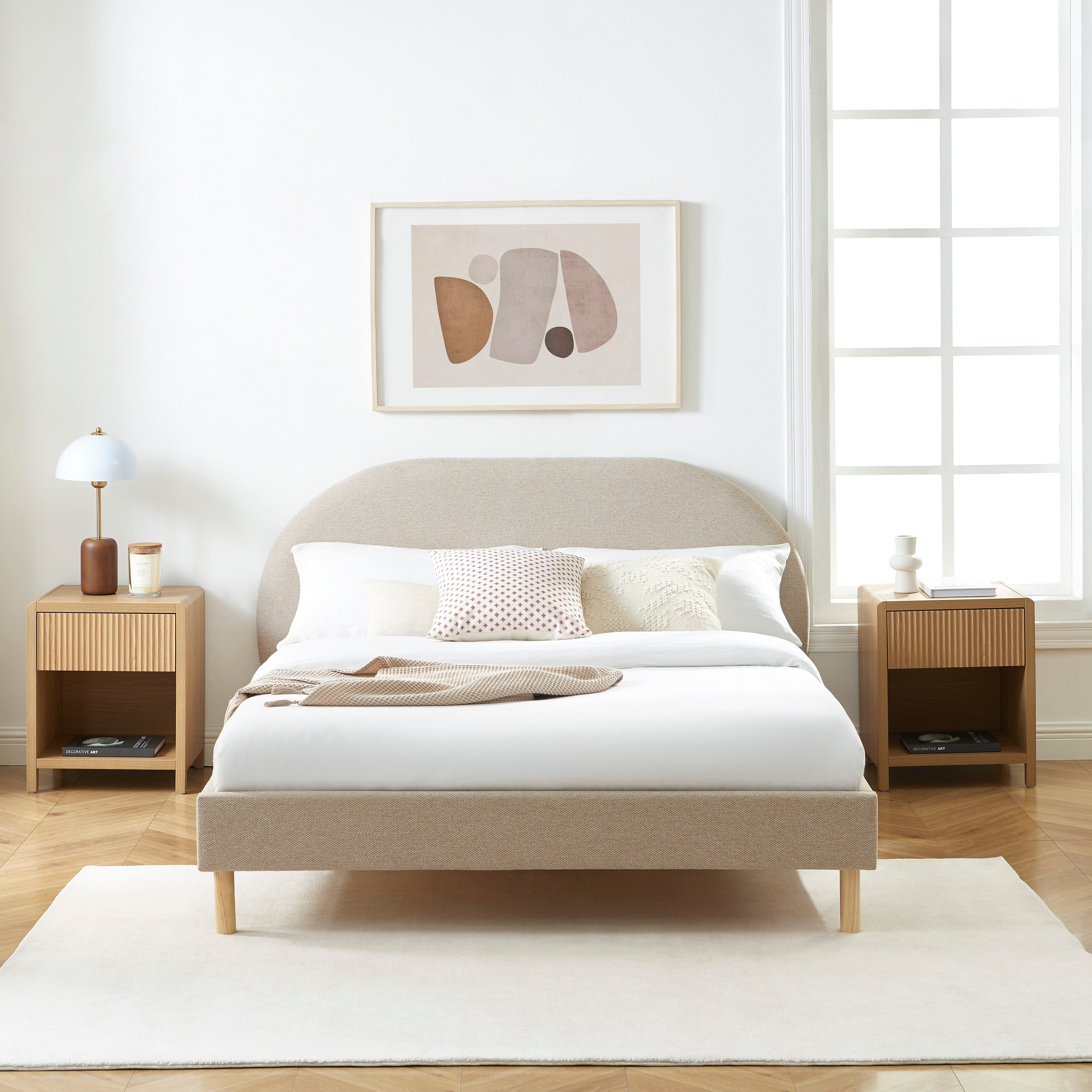 NEBULA Upholstered Bed with Headboard – Greige