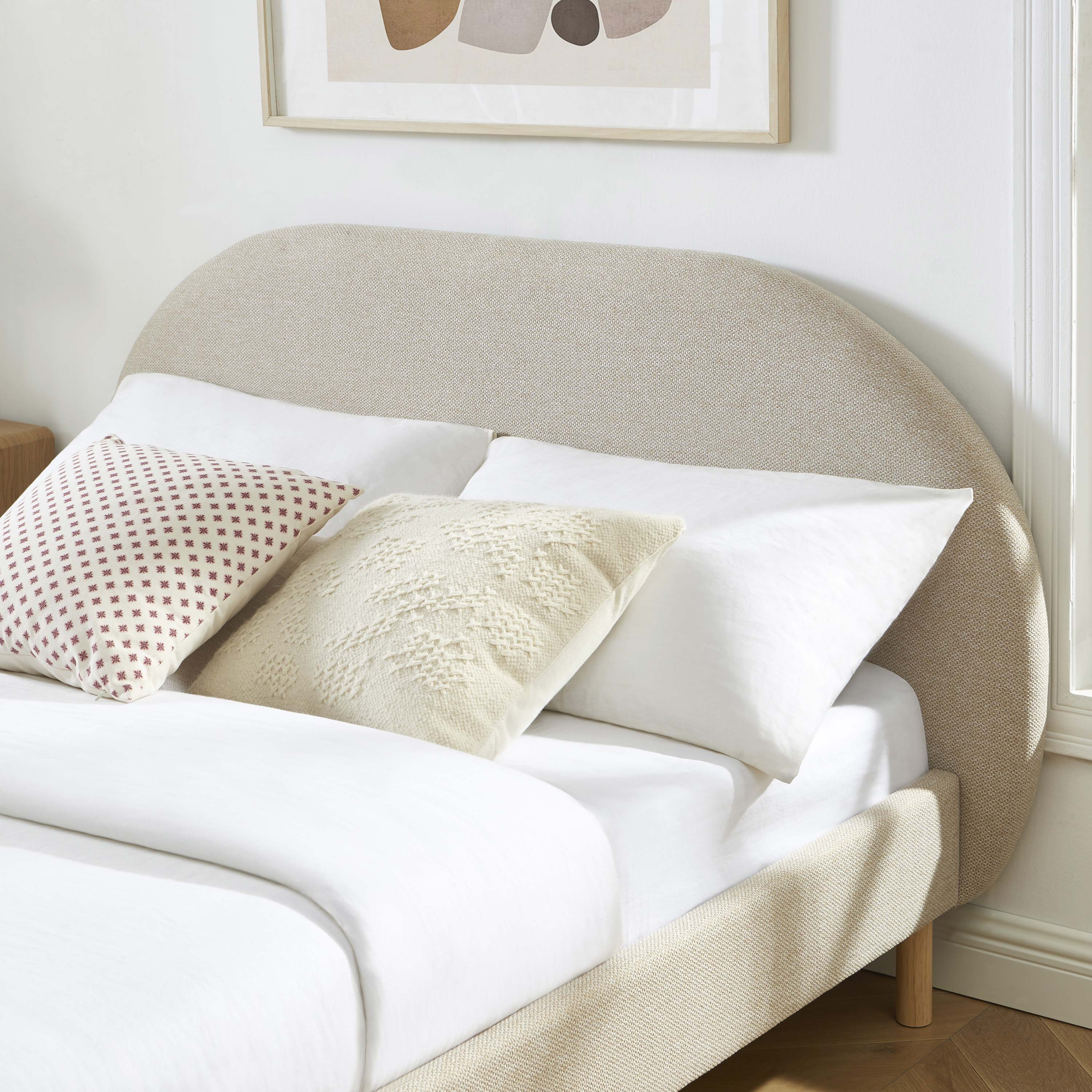 NEBULA Upholstered Bed with Headboard – Greige