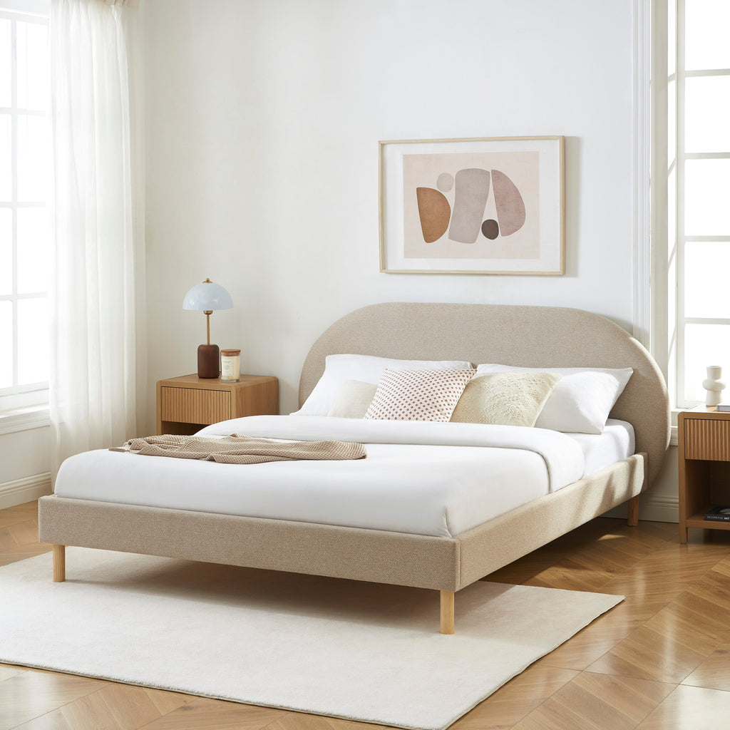 NEBULA Upholstered Bed with Headboard – Greige
