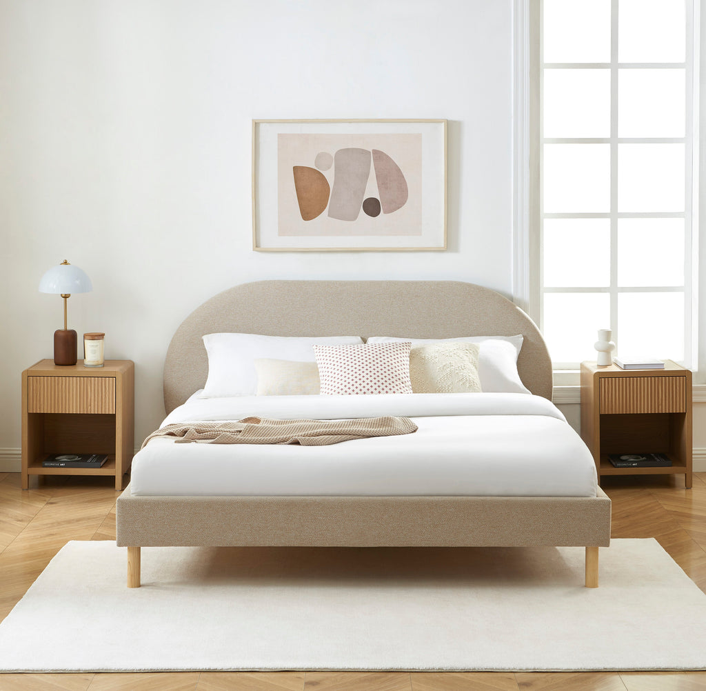 NEBULA Upholstered Bed with Headboard – Greige