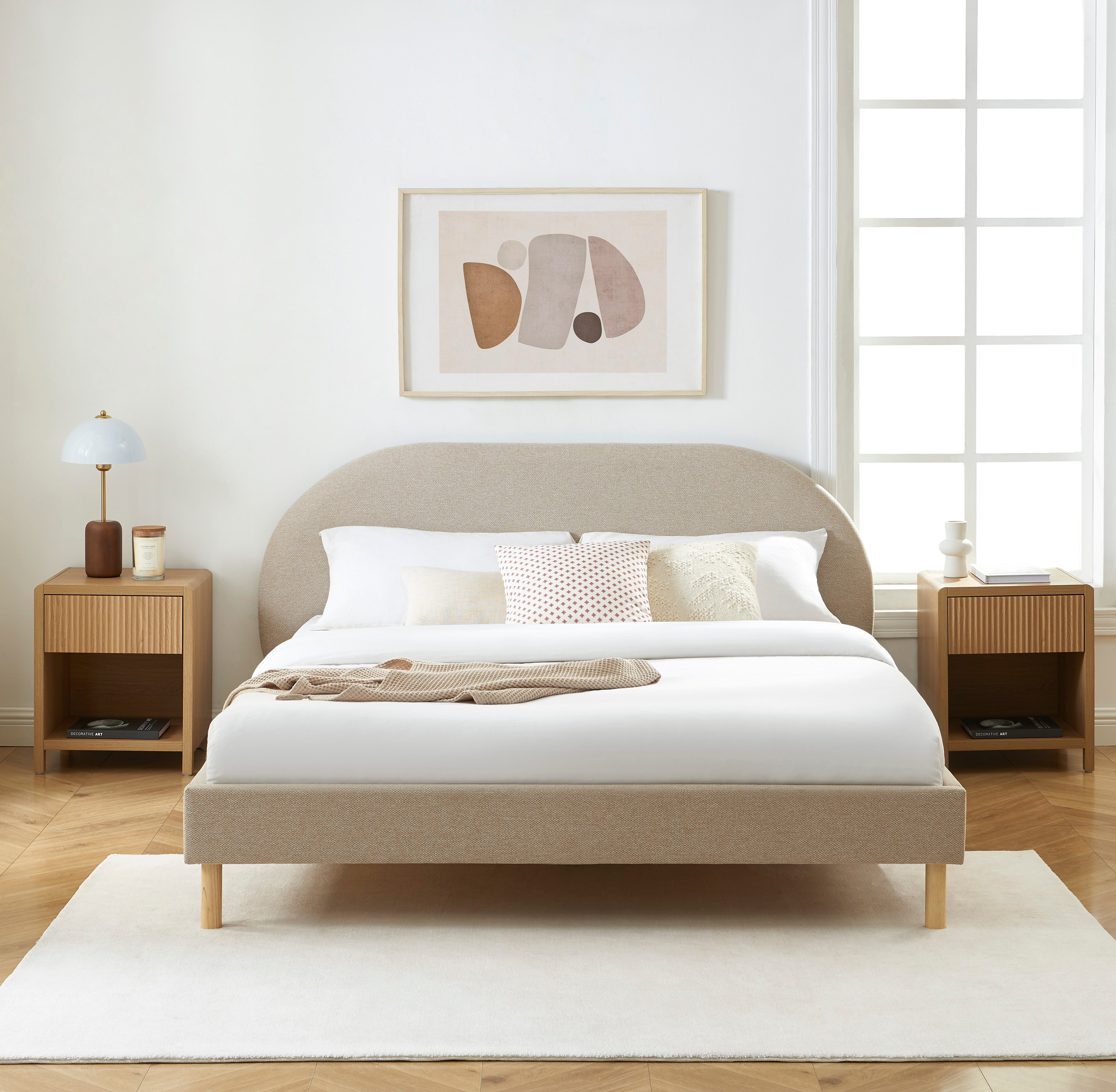 NEBULA Upholstered Bed with Headboard – Greige