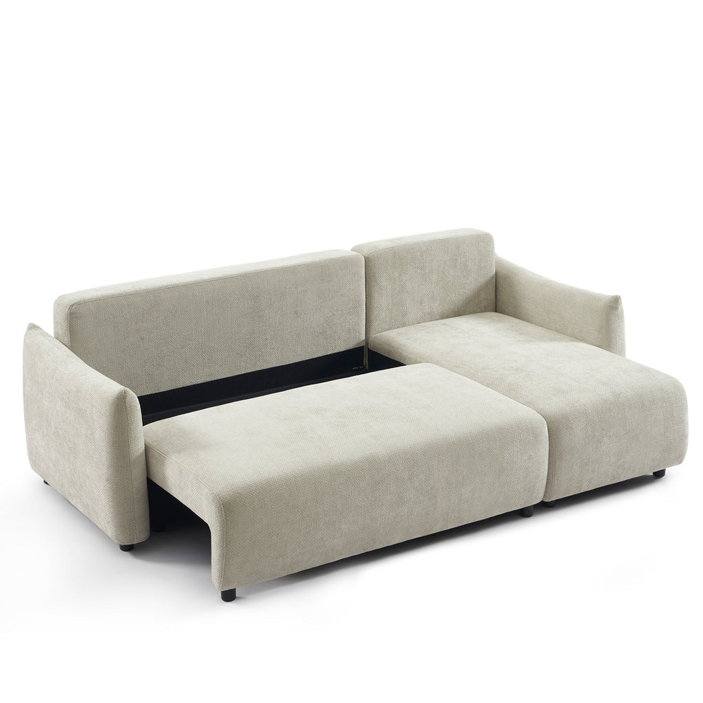 Convertible & Reversible Corner Sofa Nemea 4 Seater Chenille Beige – Beige