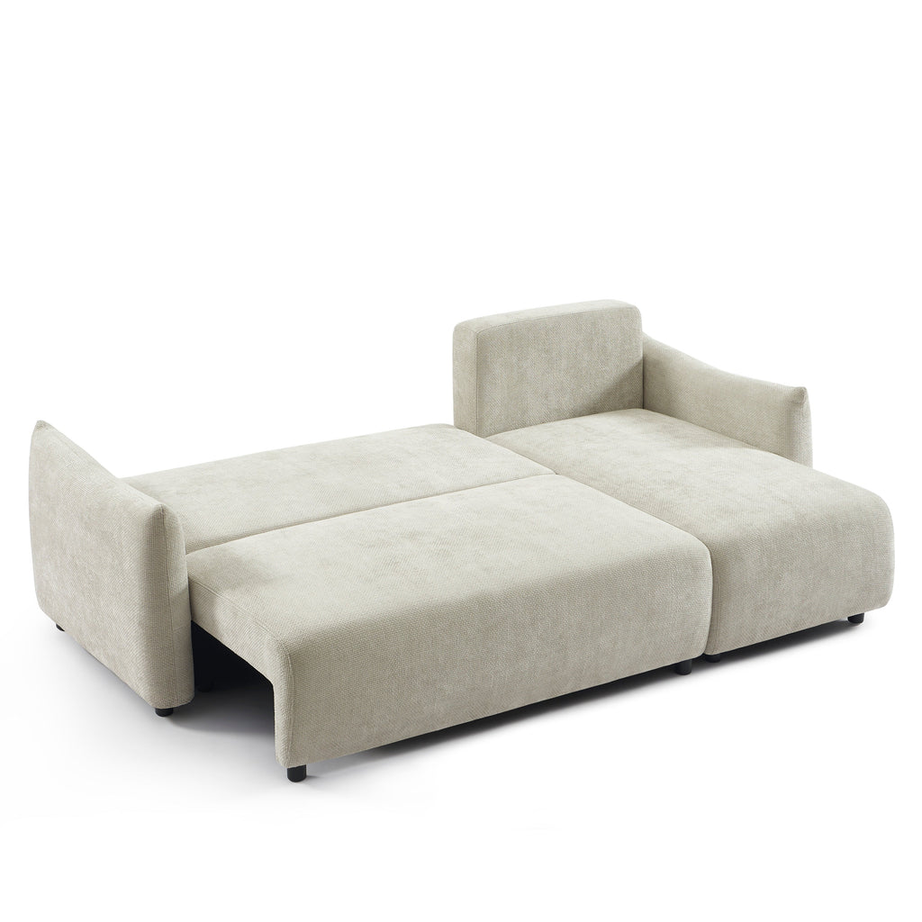 Convertible & Reversible Corner Sofa Nemea 4 Seater Chenille Beige – Beige