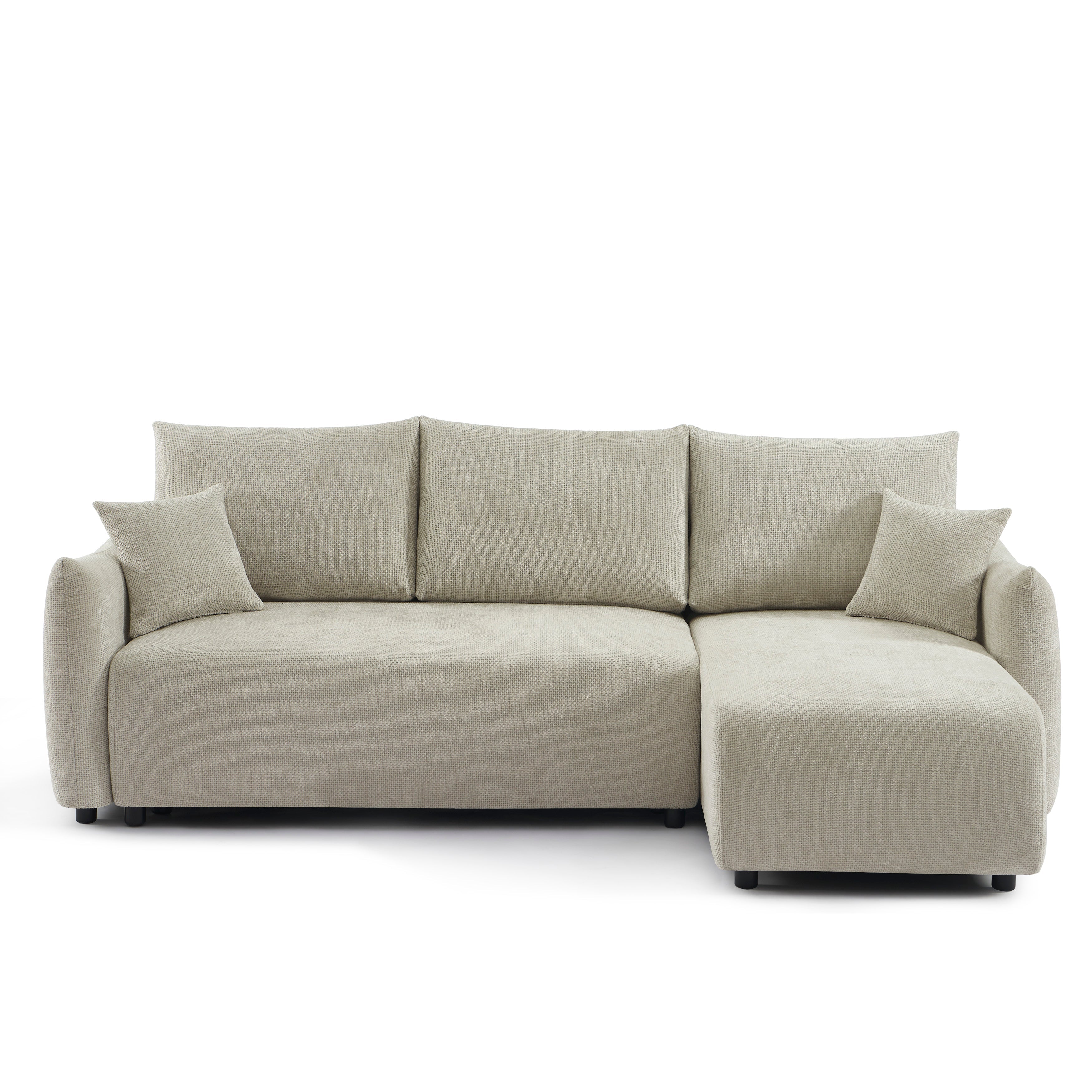 Convertible & Reversible Corner Sofa Nemea 4 Seater Chenille Beige – Beige