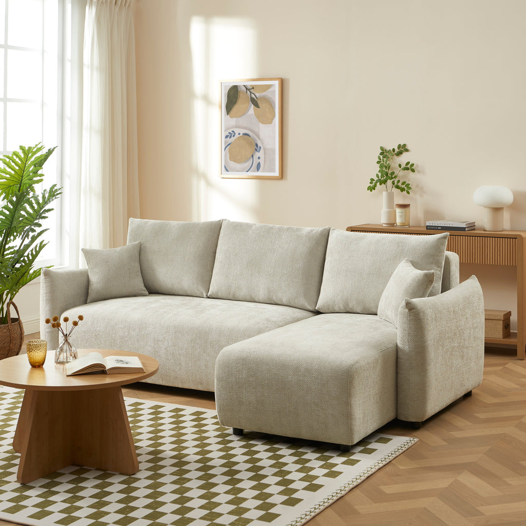 Convertible & Reversible Corner Sofa Nemea 4 Seater Chenille Beige – Beige