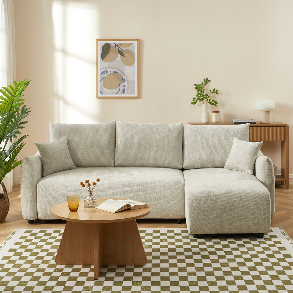 Convertible & Reversible Corner Sofa Nemea 4 Seater Chenille Beige – Beige