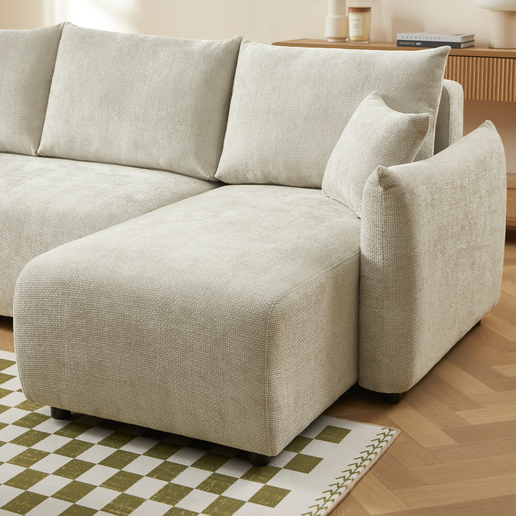Convertible & Reversible Corner Sofa Nemea 4 Seater Chenille Beige – Beige