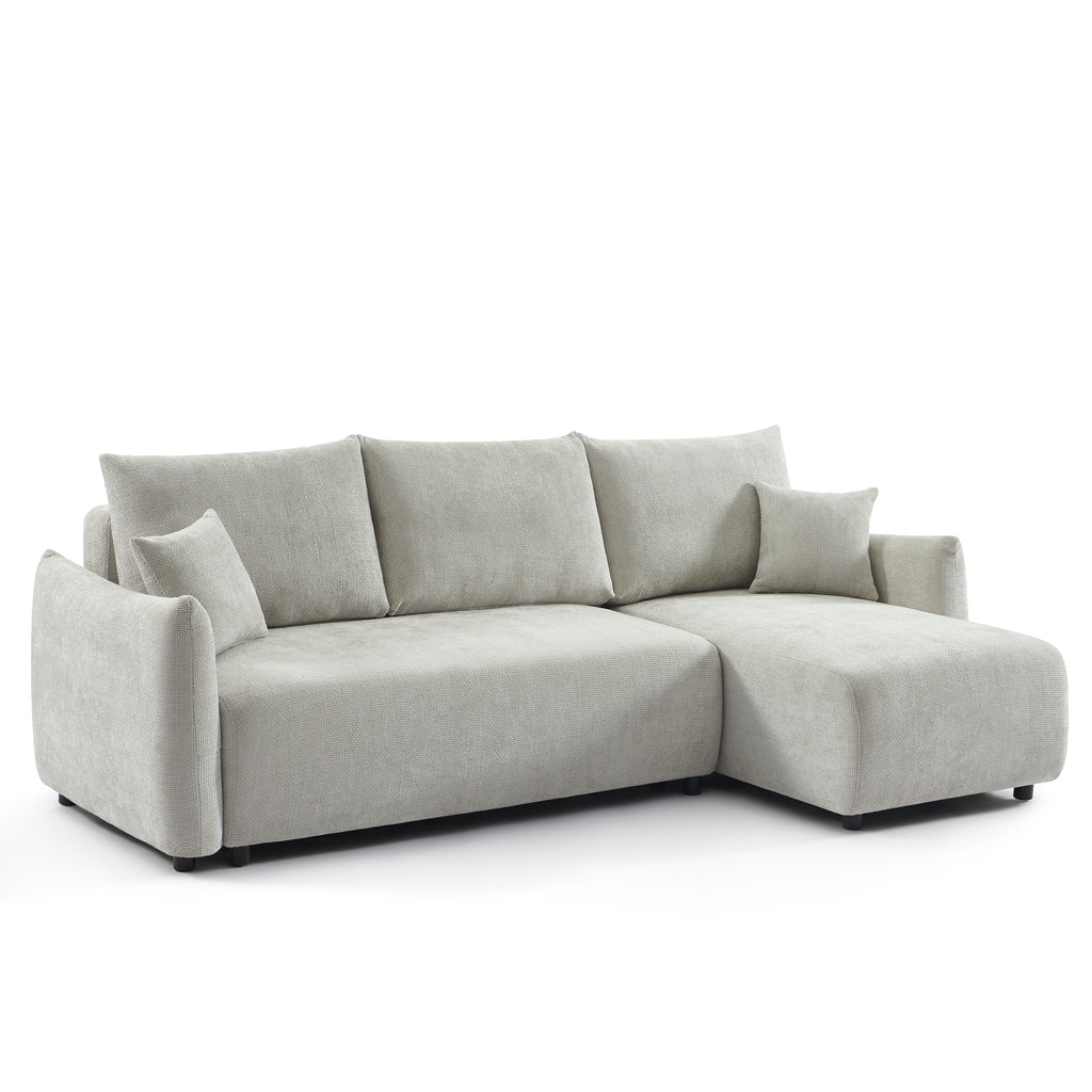 NEMEA Convertible & Reversible Sectional Sleeper Sofa – Beige Chenille Fabric 4-Seater Living Room Furniture